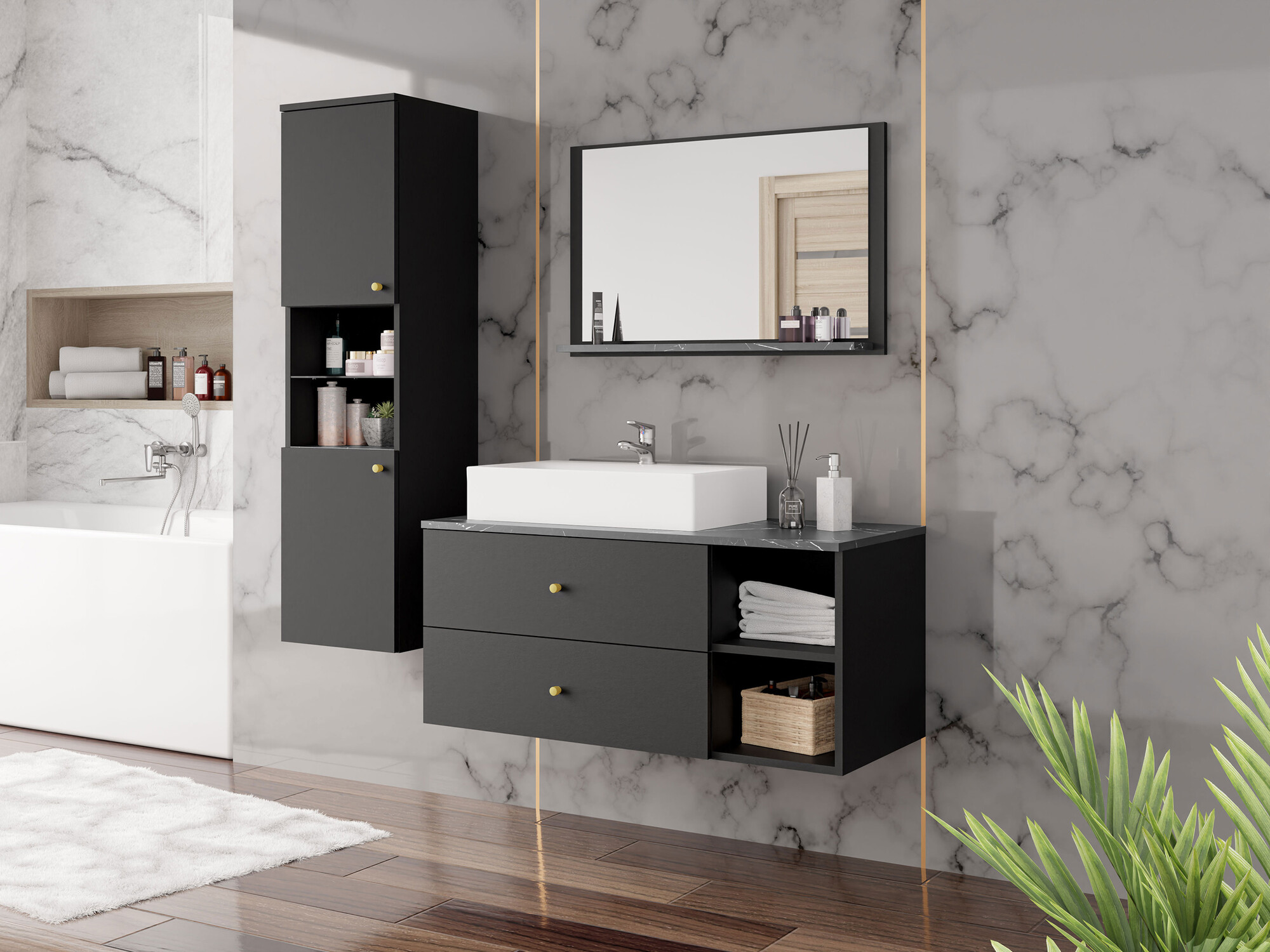 Bathroom set Salus II (Black + Black marble)