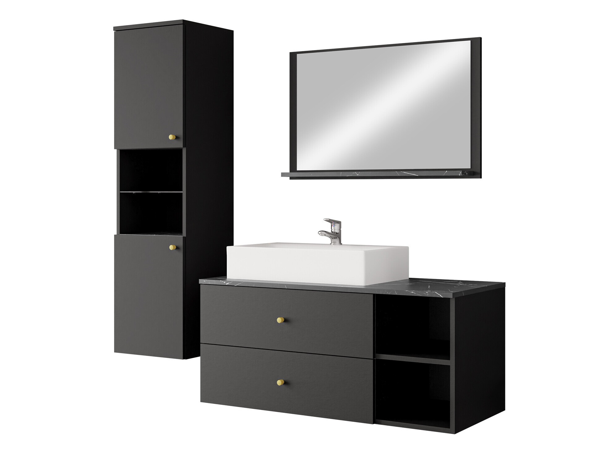 Bathroom set Salus II (Black + Black marble)