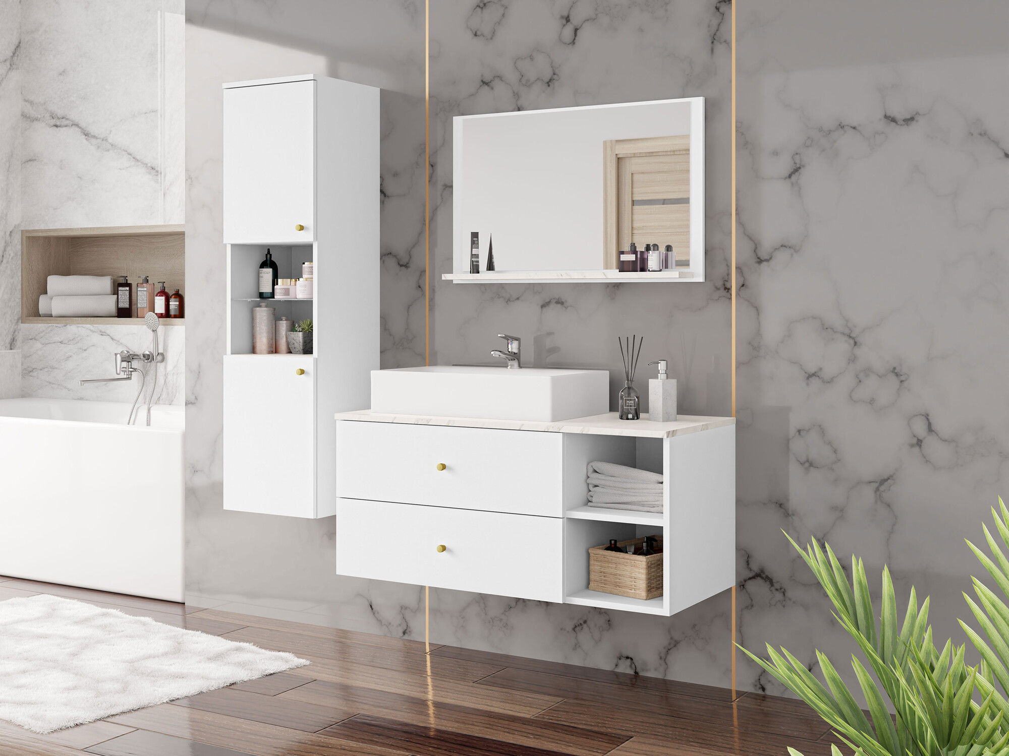 Bathroom set Salus II (White + White marble)