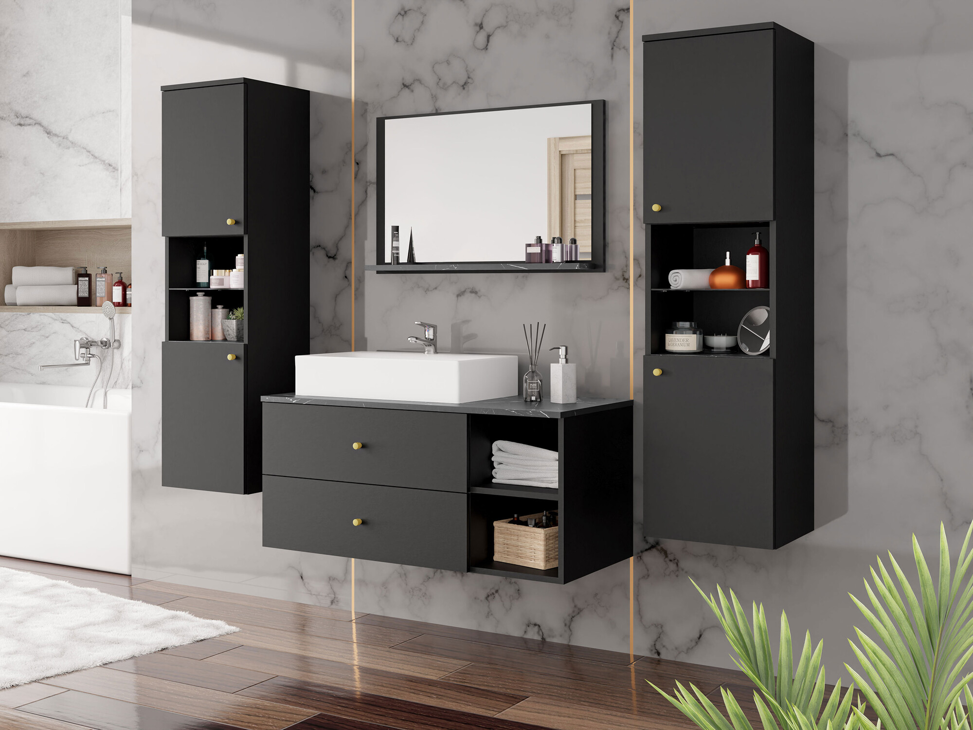 Bathroom set Salus III (Black + Black marble)