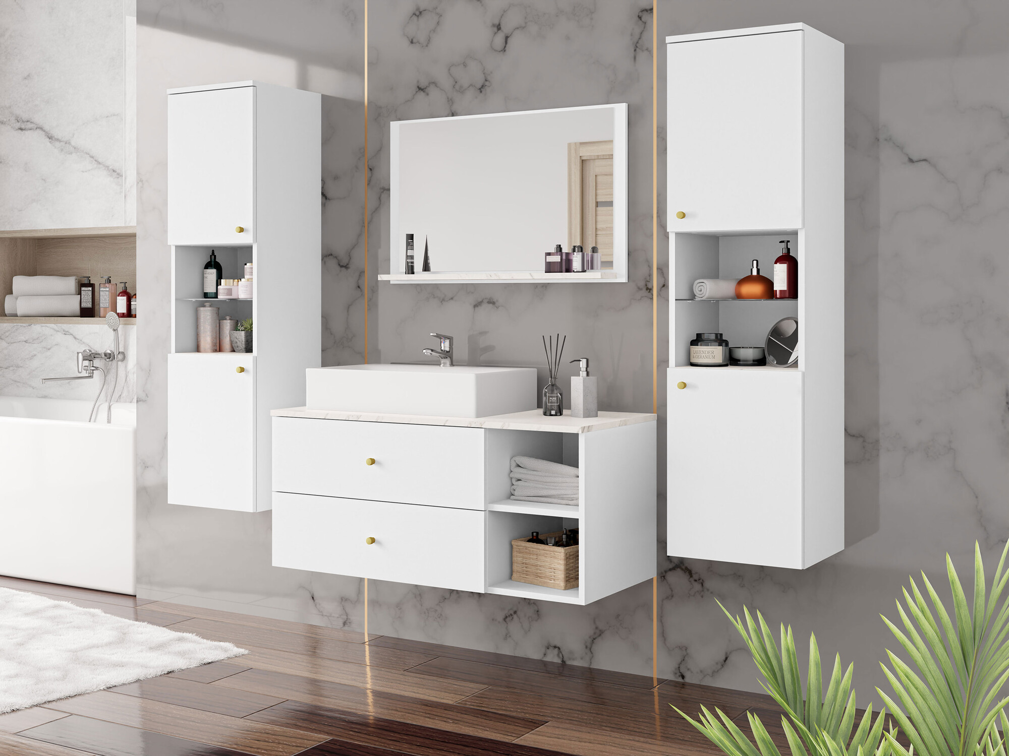 Bathroom set Salus III (White + White marble)