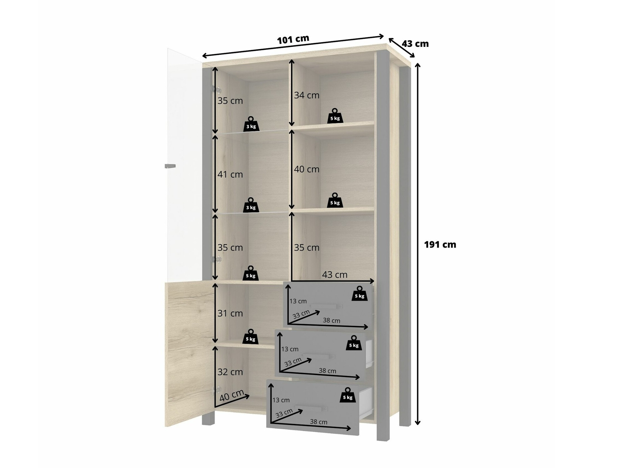 Bookcase Tornua 102 (Dark spruce + Matt black)