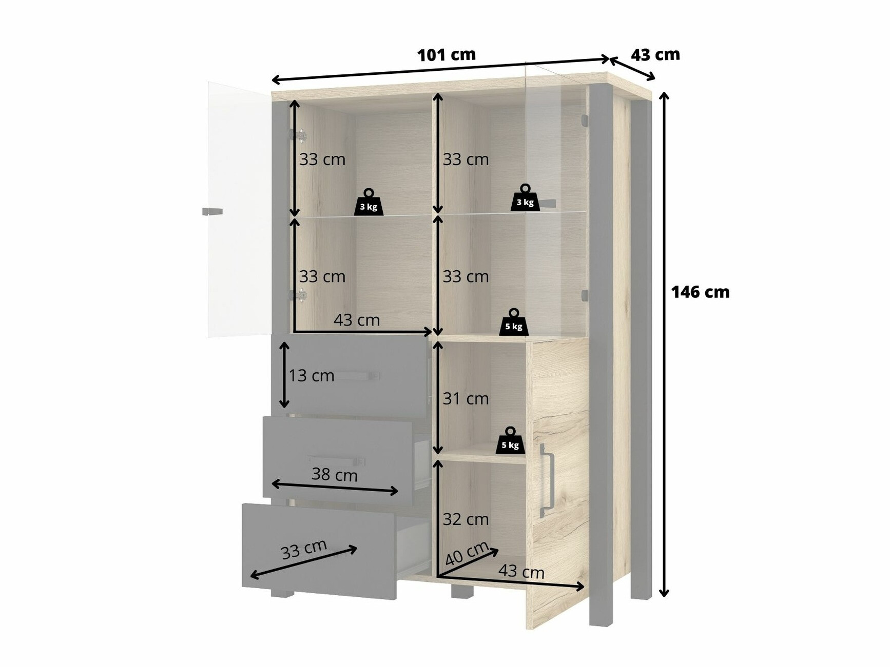 Bookcase Tornua 105 (Dark spruce + Matte black)