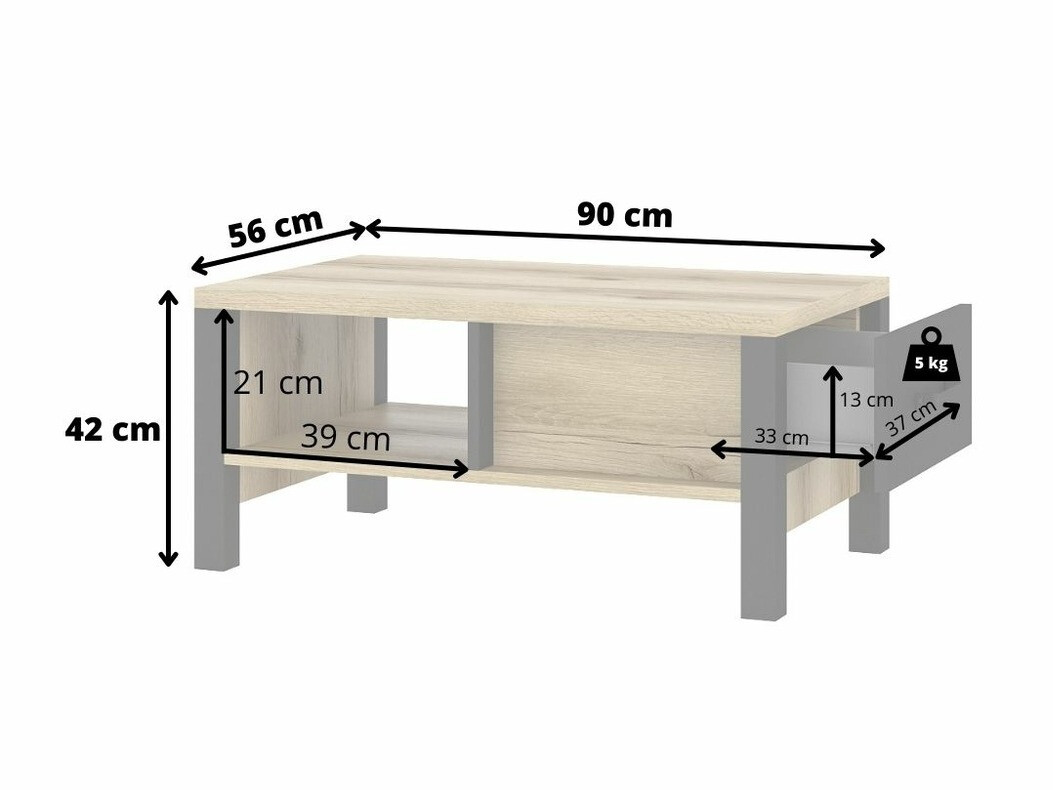 Coffee table Tornua 107 (Dark spruce + Matte black)