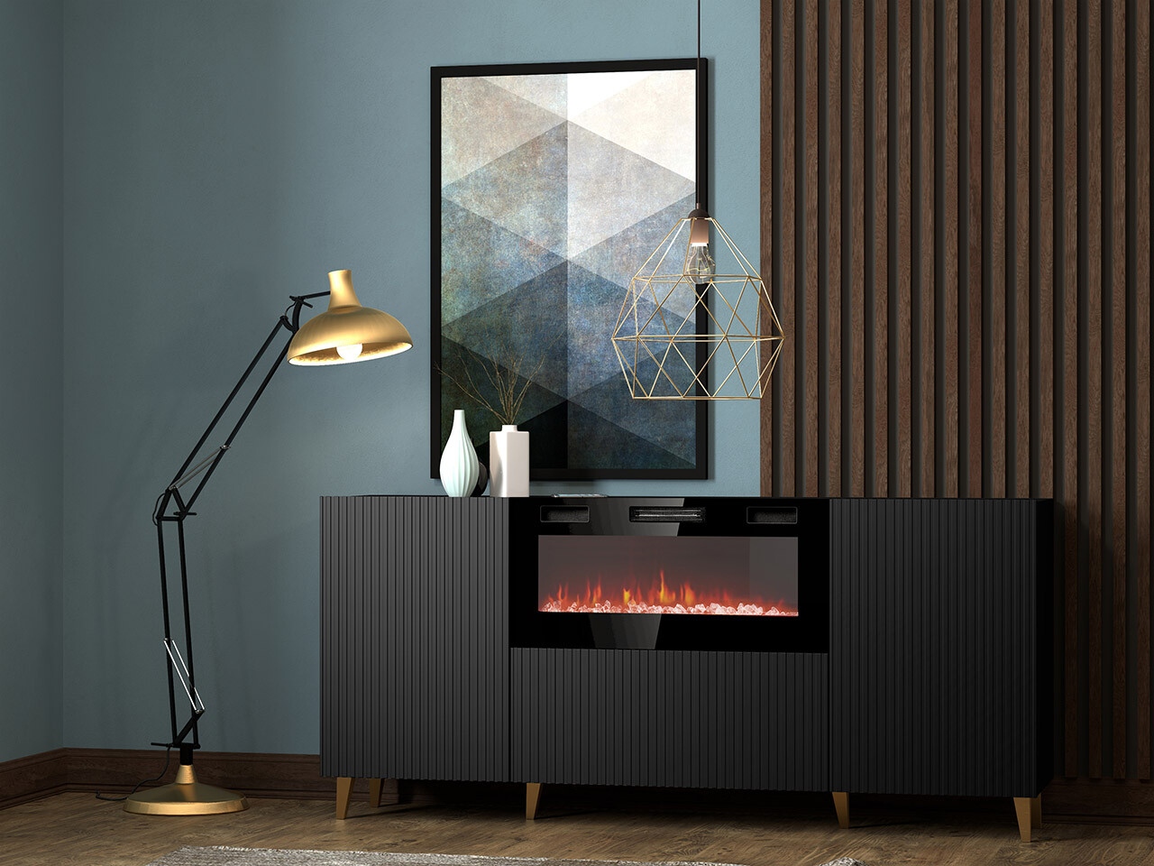 Sideboard Dicto I (Black + Golden)