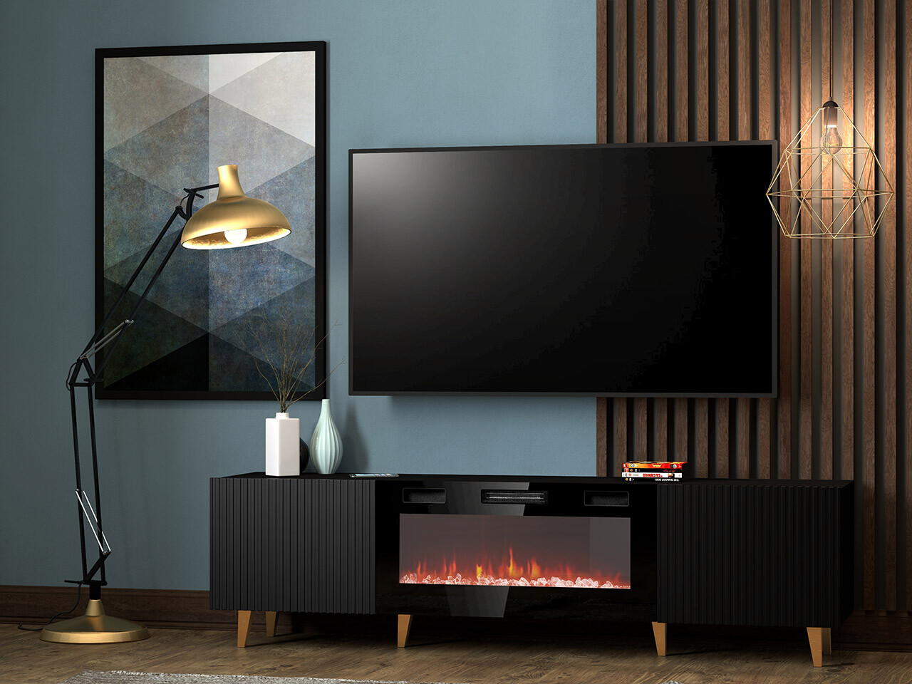 TV stand Dicto II (Black + Golden)