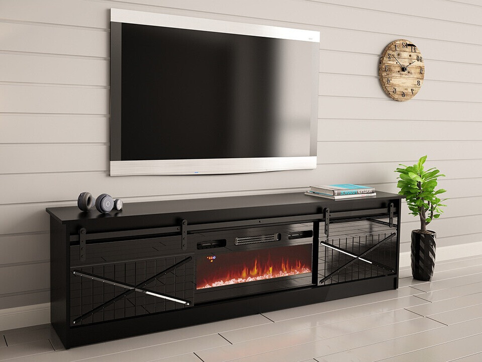 TV stand Charlotte 165 (Black + Glossy black)