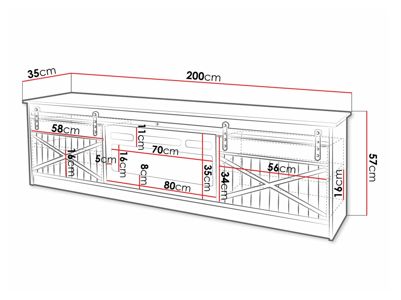 TV stand Charlotte 165 (Black + Glossy black)