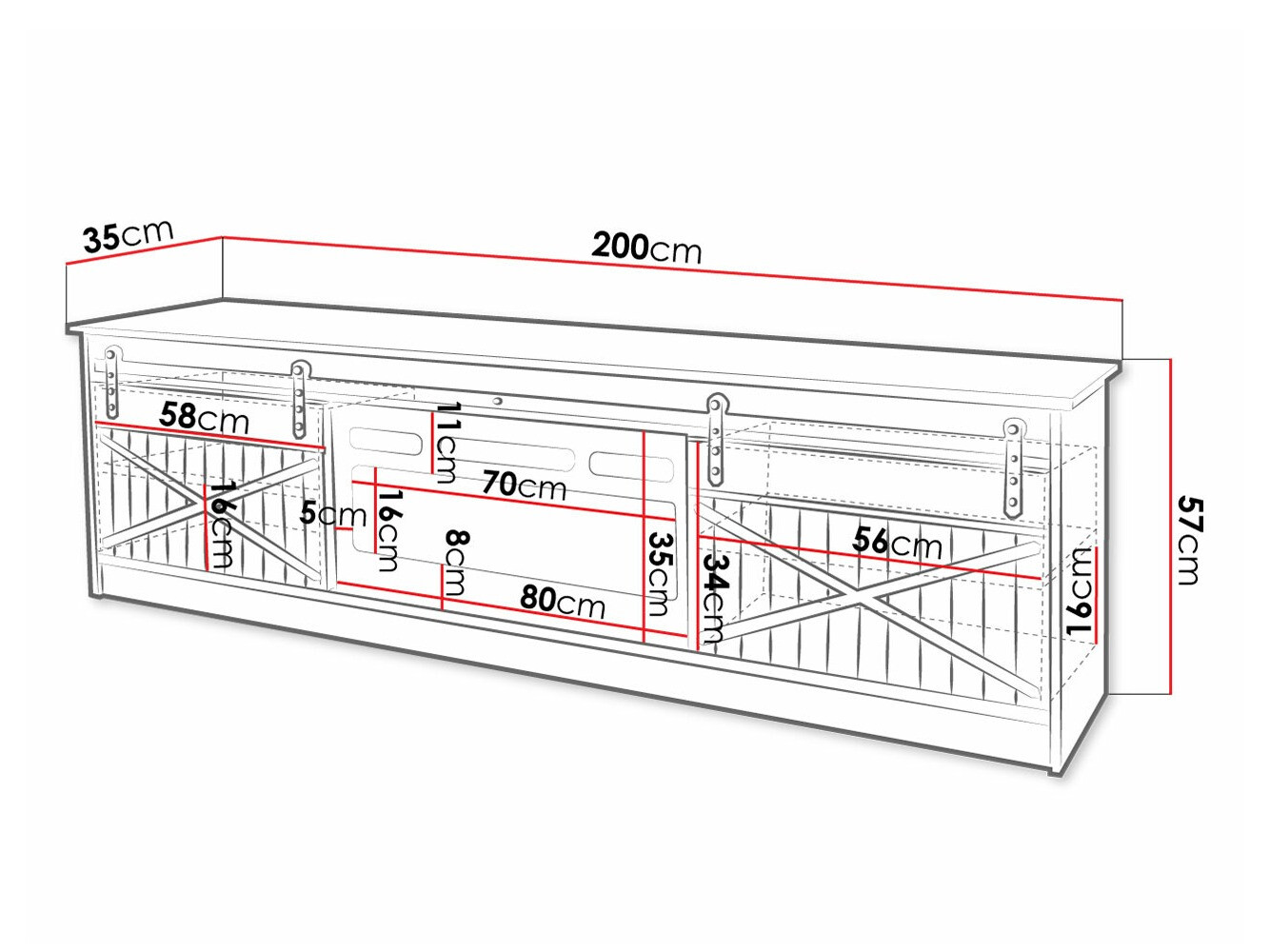 TV stand Charlotte 165 (White + Glossy white)