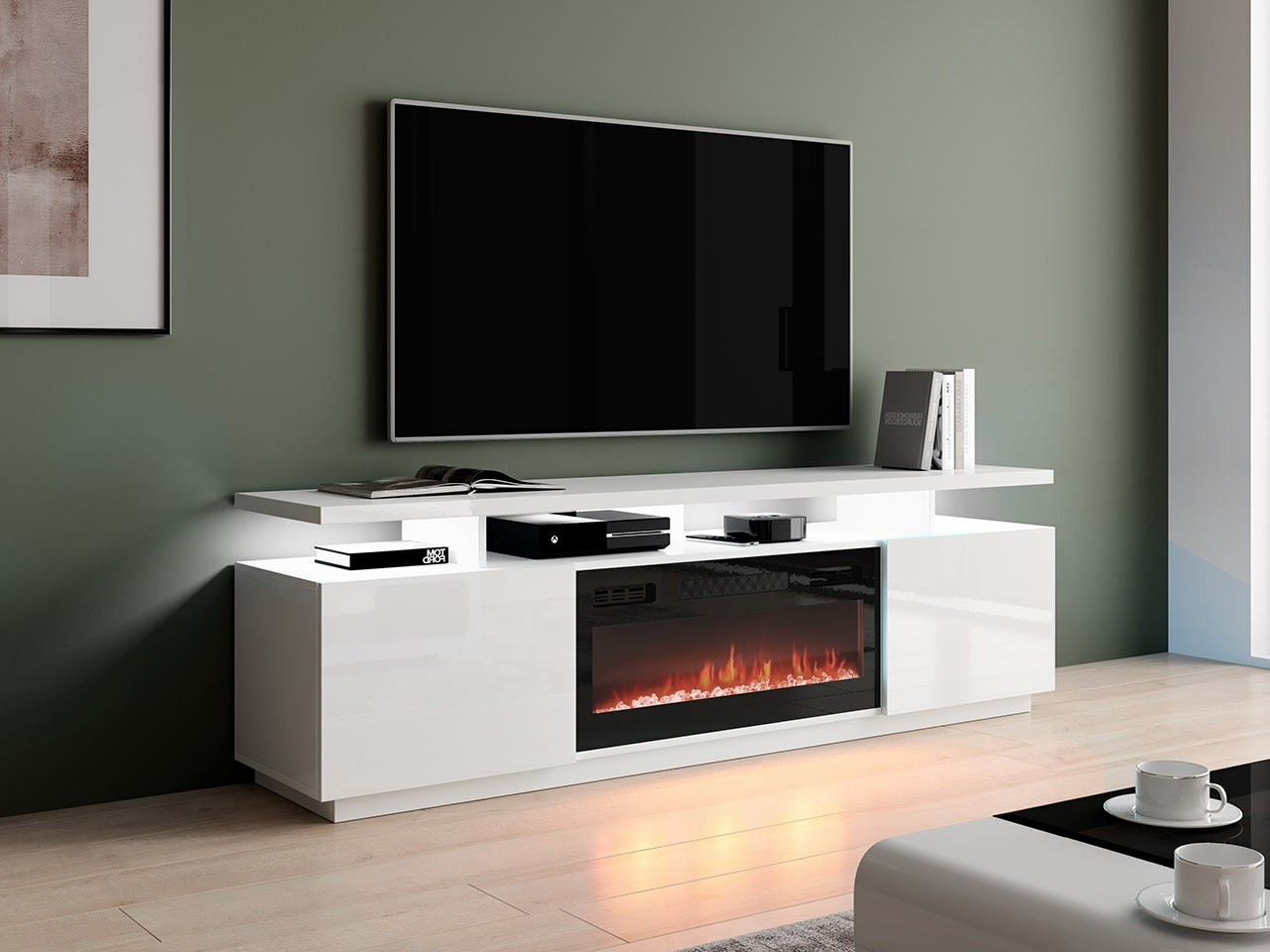 TV stand Charlotte 151 (White + Glossy white)