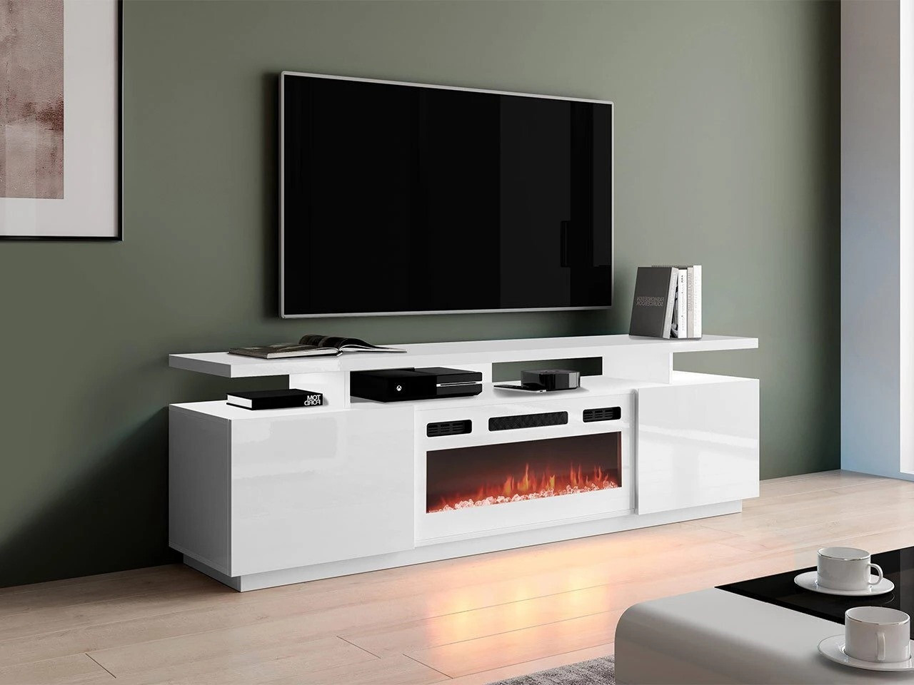 TV stand Charlotte 151 (White + Glossy white)