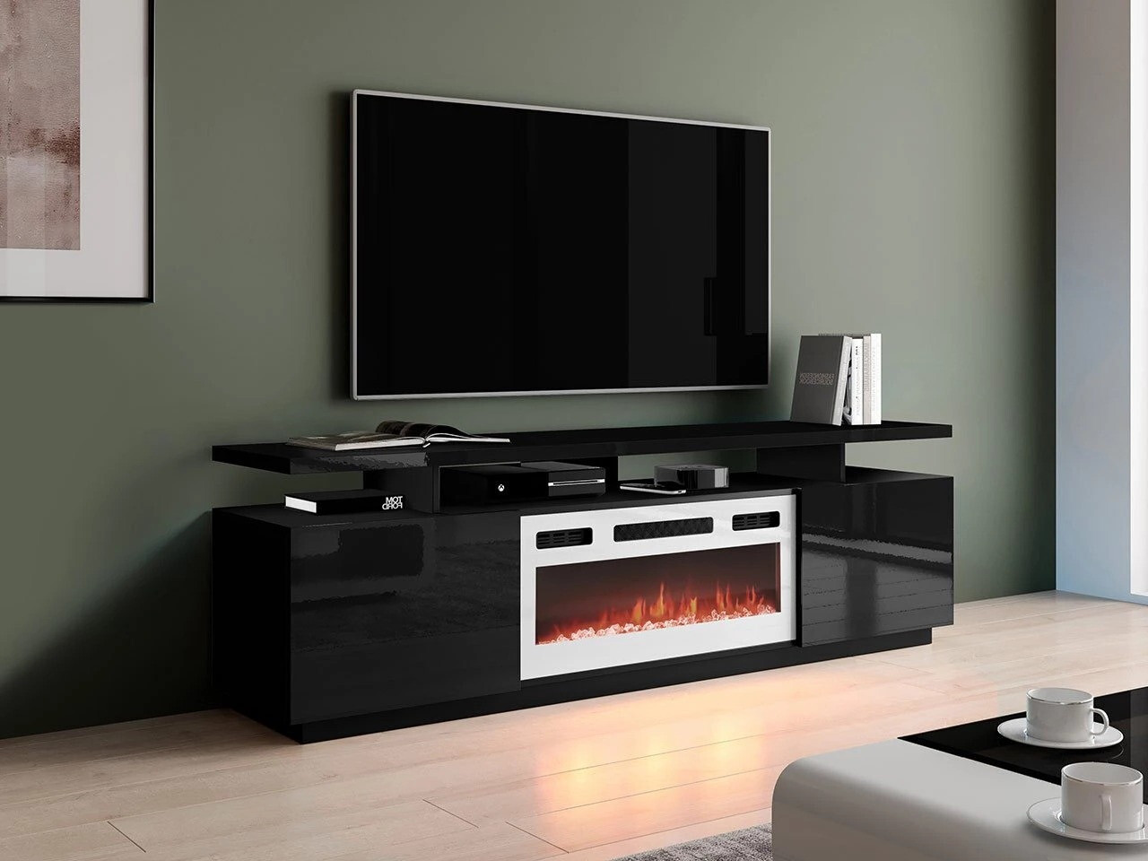 TV stand Figura I (Black + Glossy black)