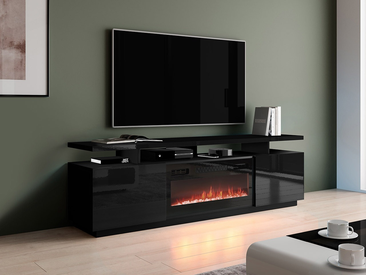 TV stand Figura I (Black + Glossy black)