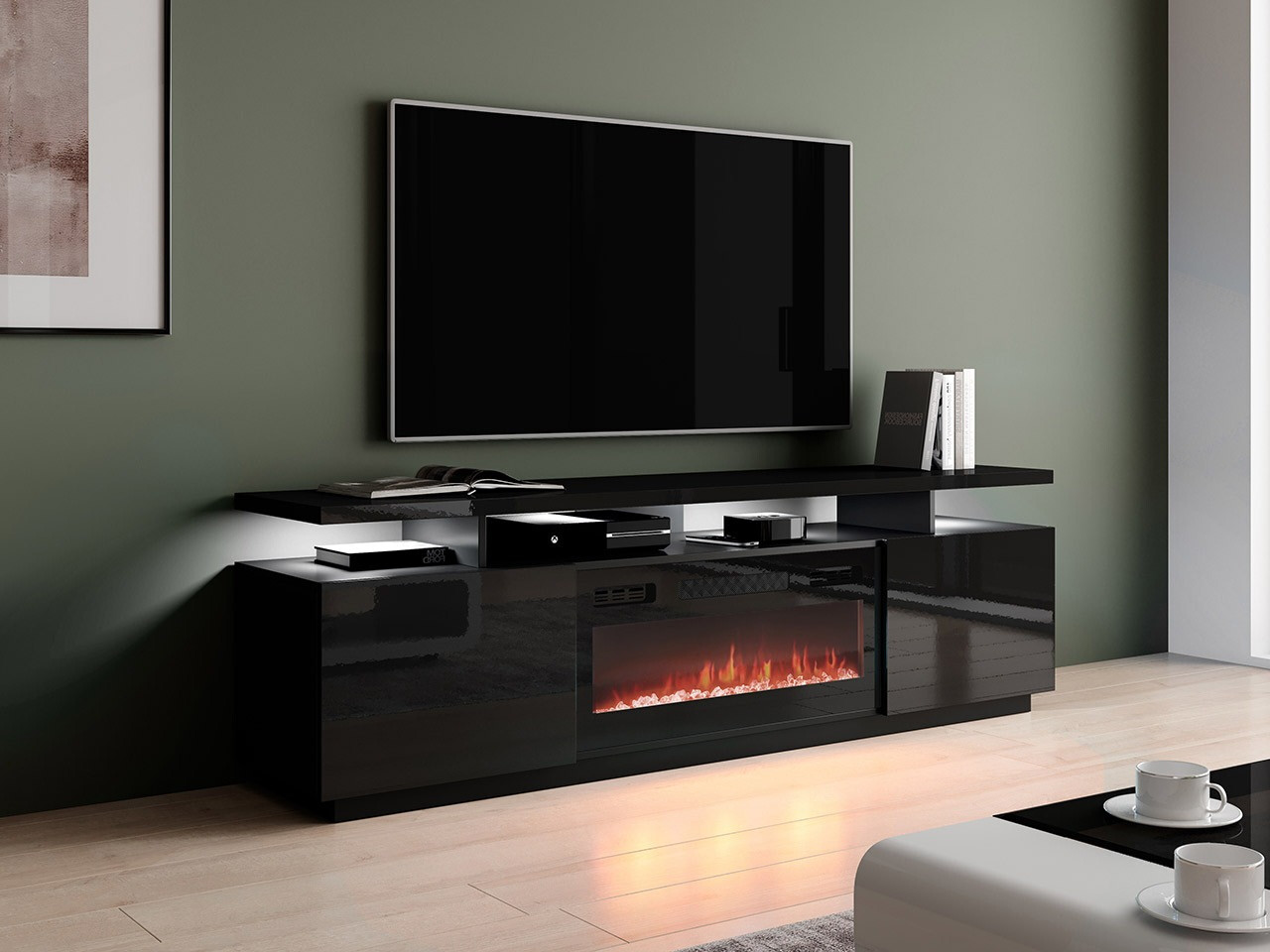 TV stand Figura I (Black + Glossy black)