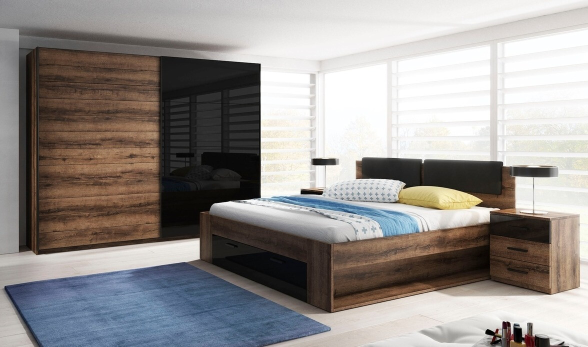 Bed Levruvu 106 (Monastery oak + Glossy black)