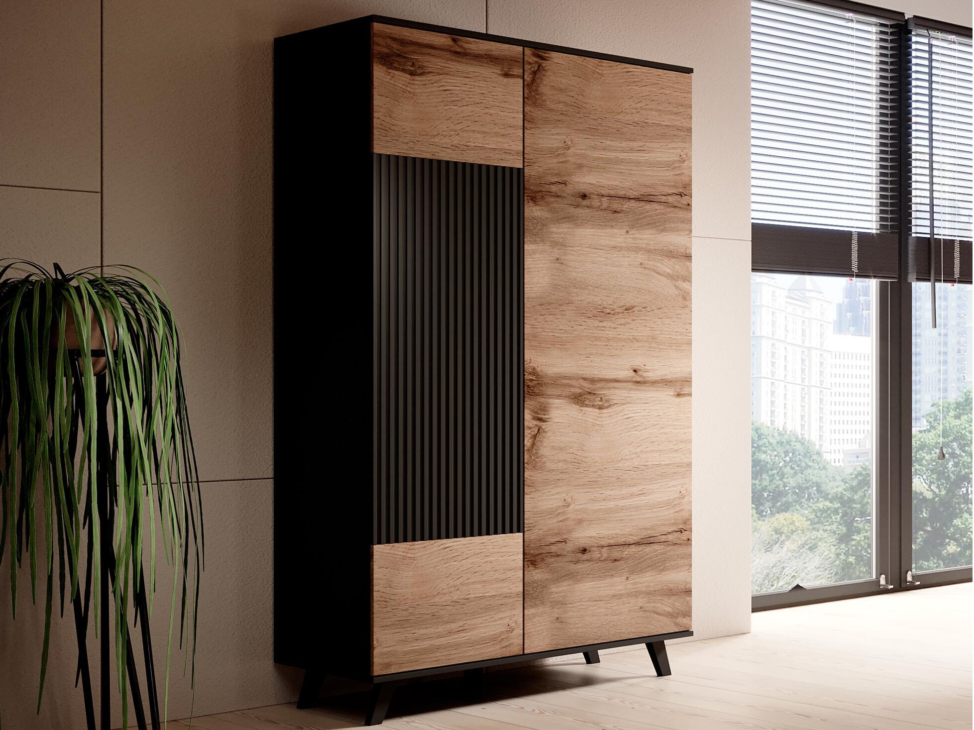 Wardrobe Luelia 113 (Black + Wotan Oak)