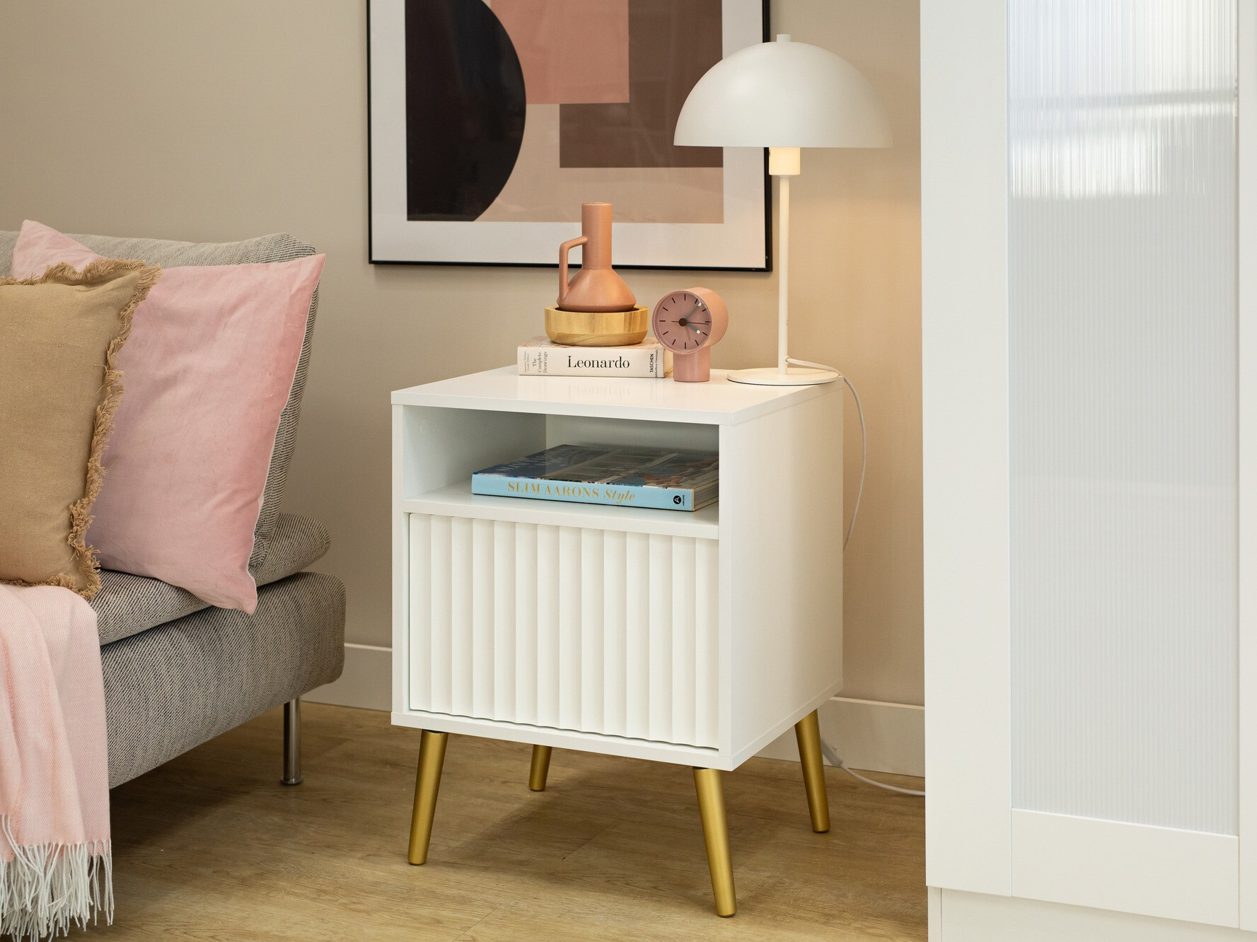 Bedside table Cirferi 106 (White + Golden)