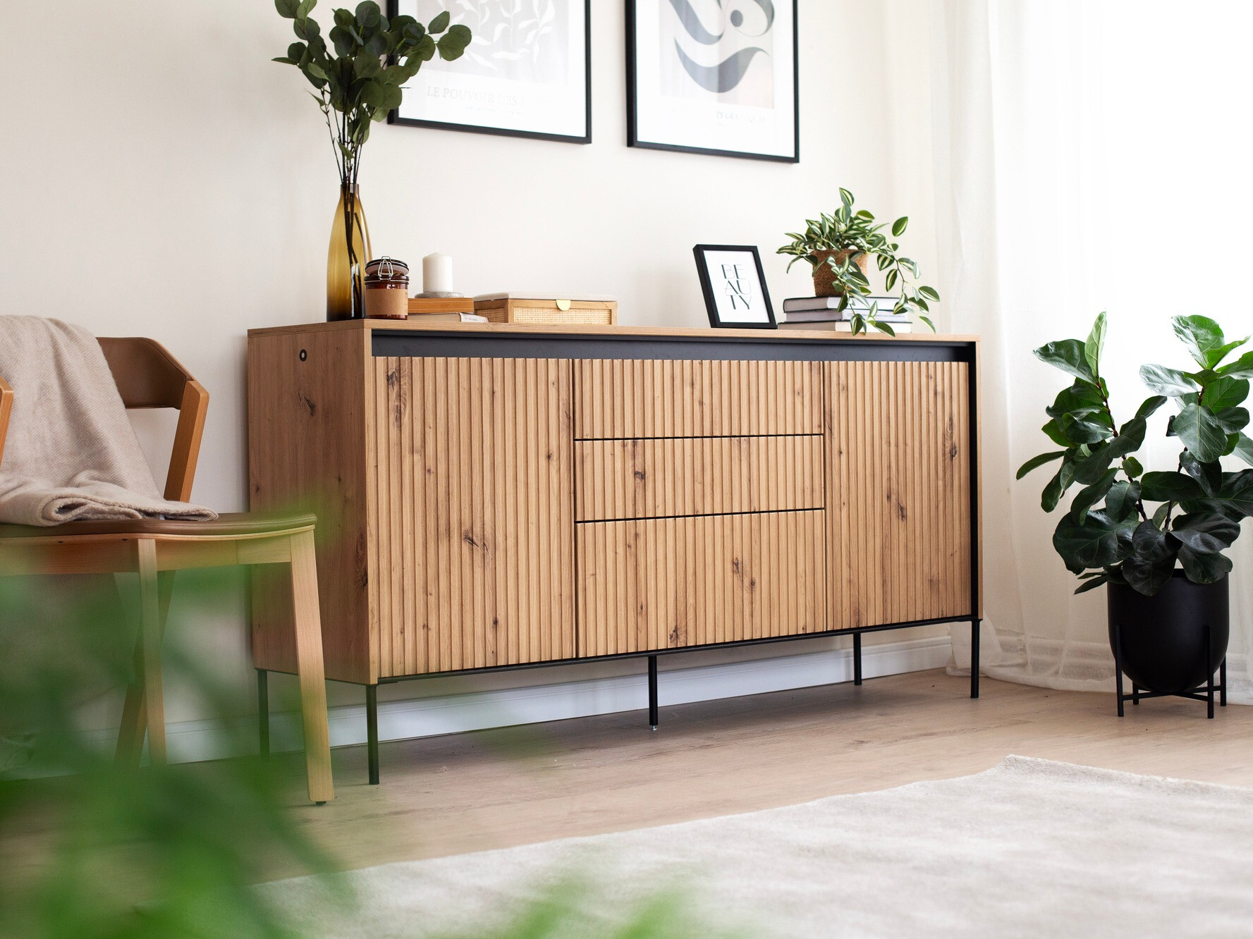 Chest of drawers Fernolu 100 (Artisan oak + Black)