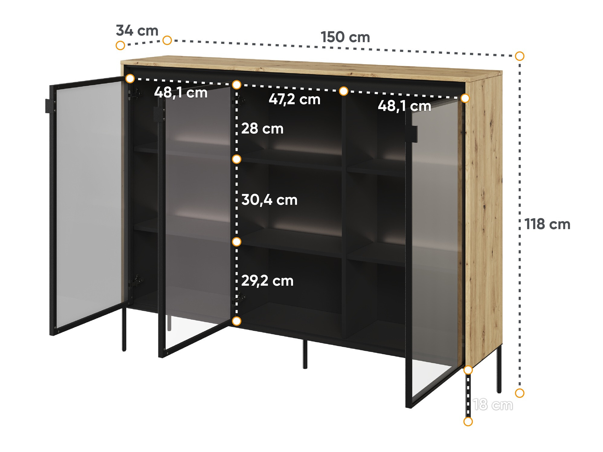 Sideboard Fernolu 108 (Artisan oak + Black)