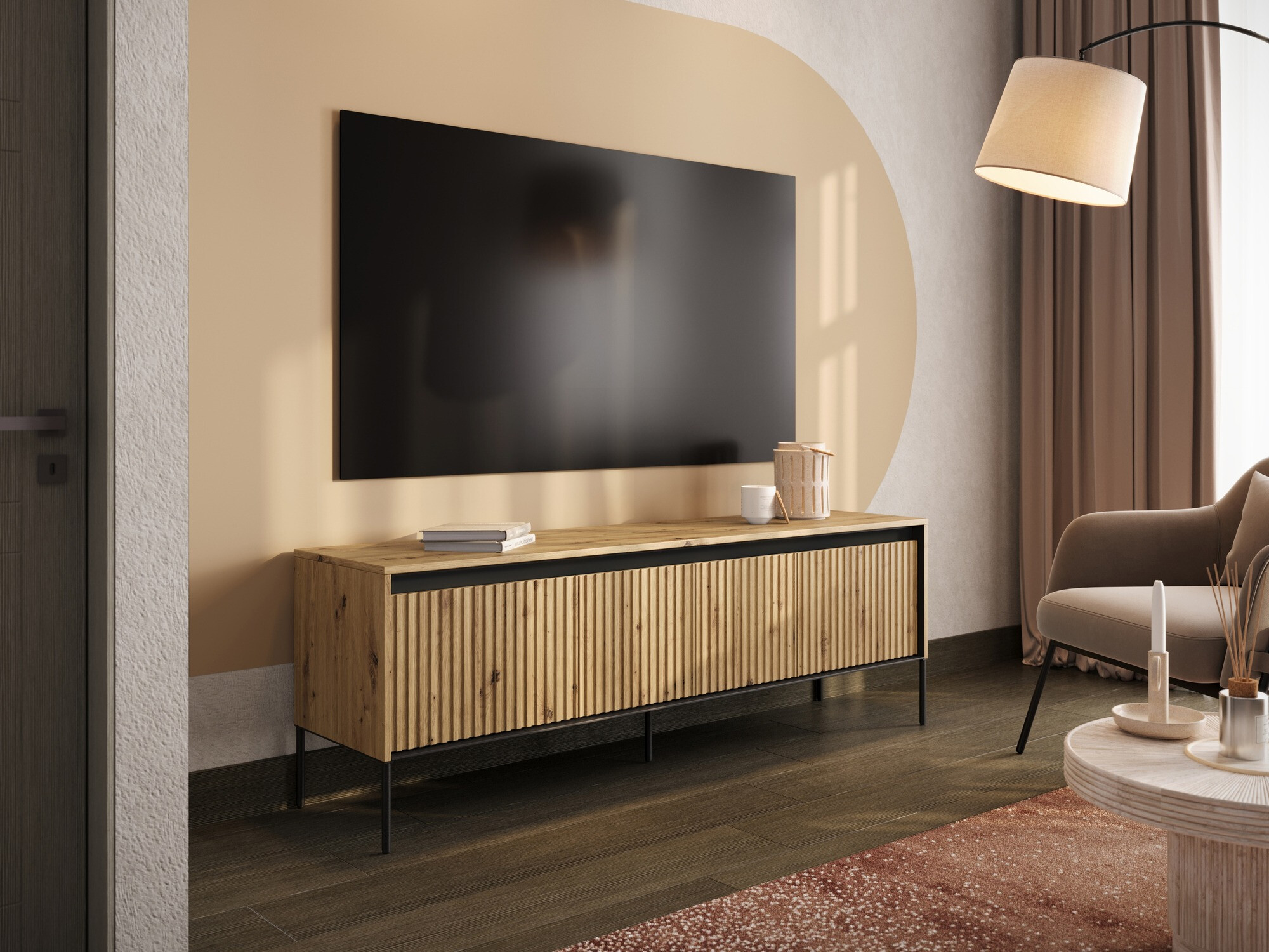 TV stand Fernolu 104 (Artisan oak + Black)