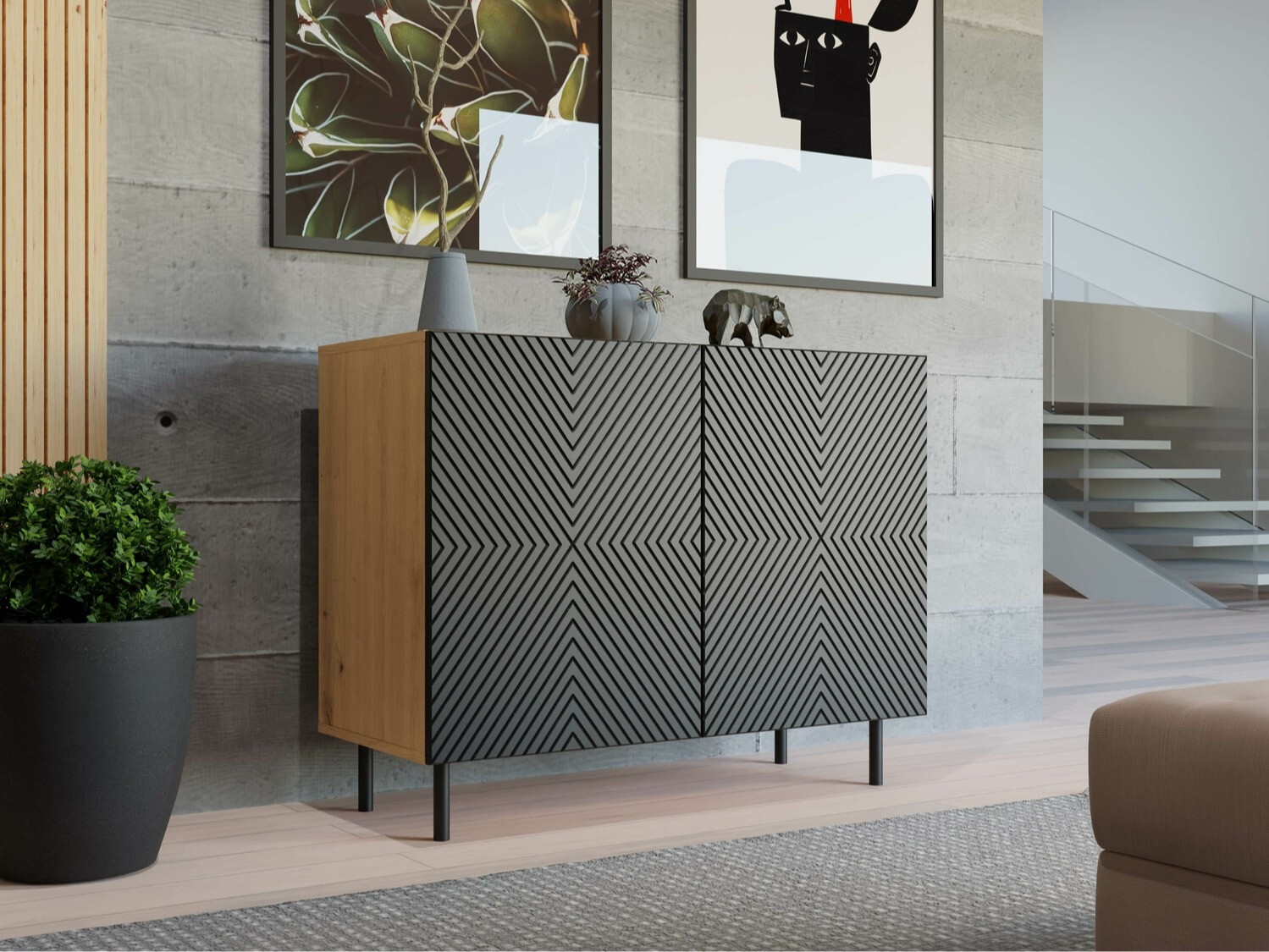 Sideboard Romseru 101 (Black + Artisan oak)