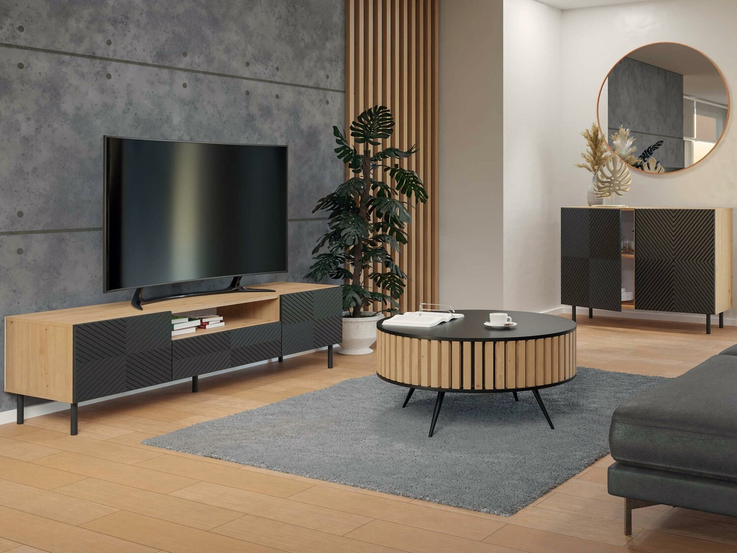 Sideboard Romseru 101 (Black + Artisan oak)