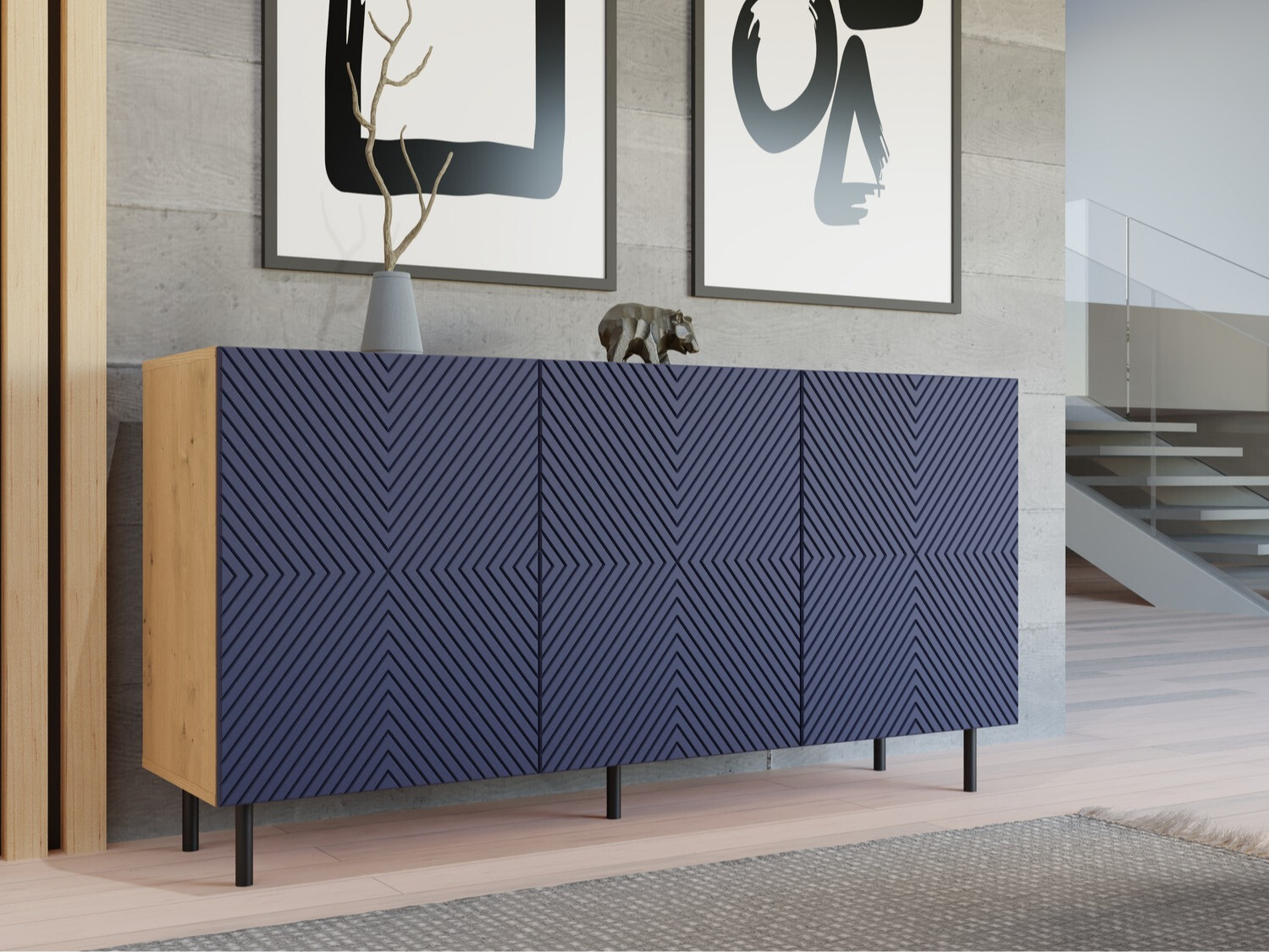 Sideboard Romseru 103 (Blue + Artisan oak)