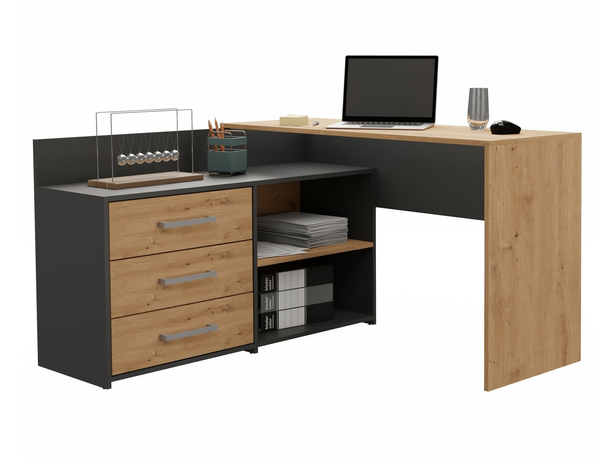 Corner desk Mandeville 131 (Anthracite + Artisan oak)