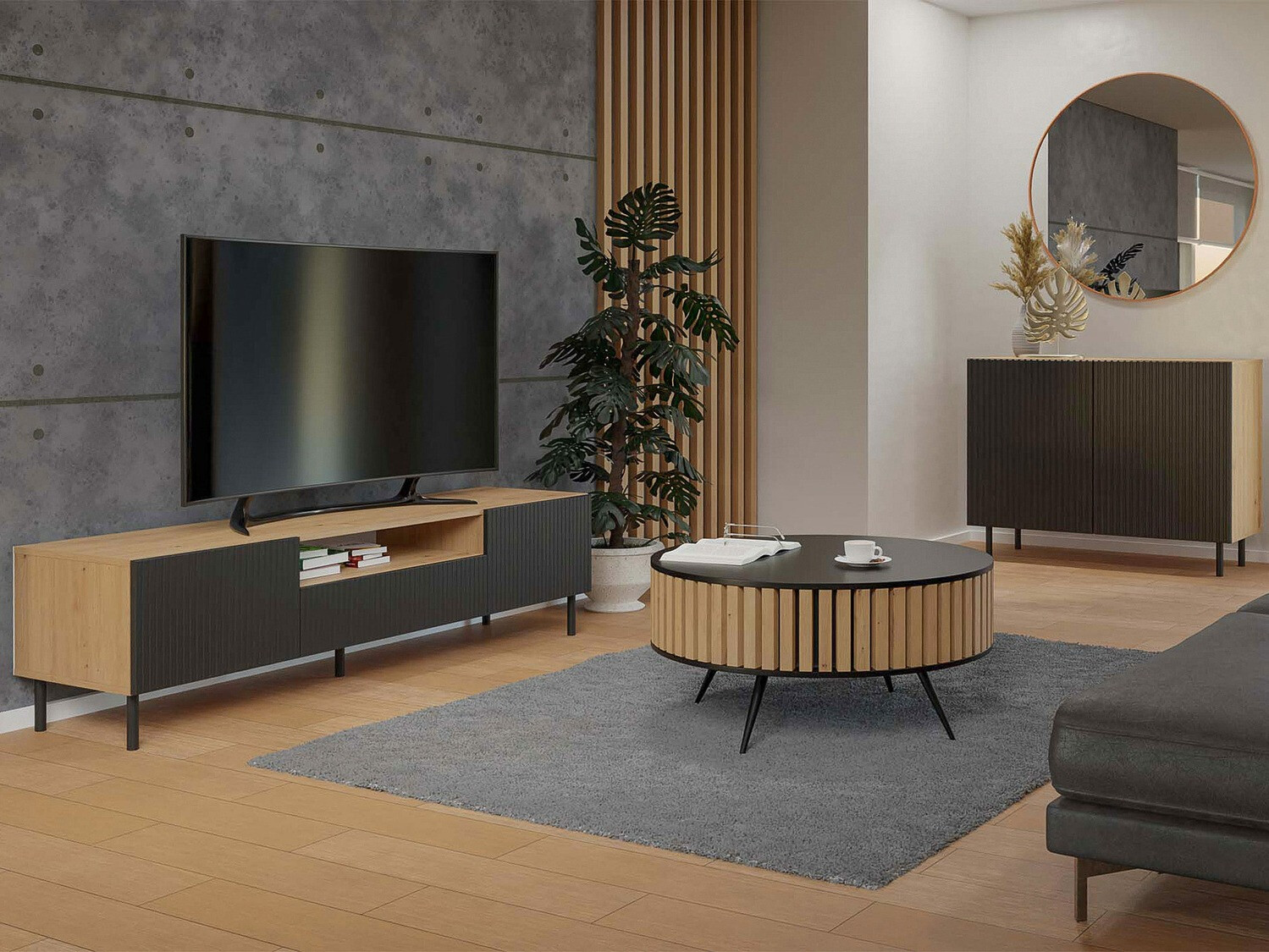 TV stand Romseru 105 (Black + Artisan oak)