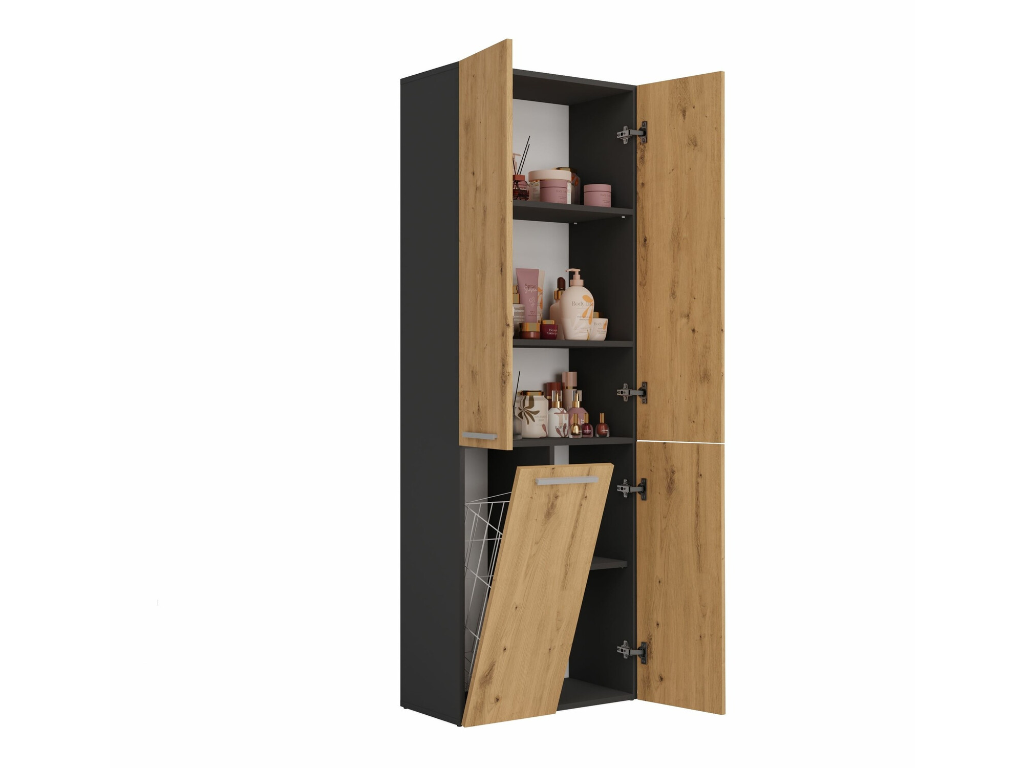 Freestanding bathroom cabinet Nolmaru 100 (Anthracite + Artisan oak)