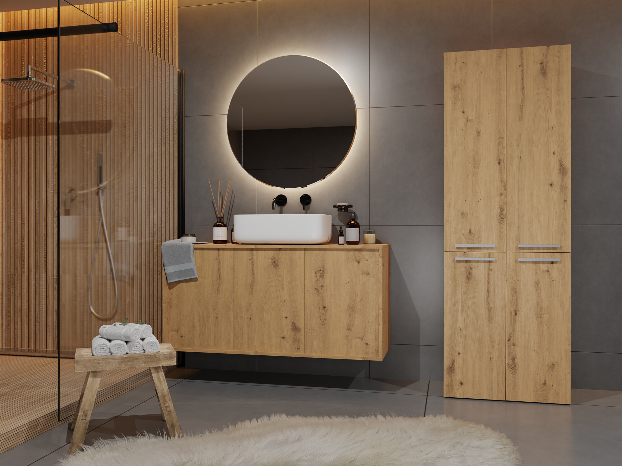 Freestanding bathroom cabinet Nolmaru 100 (Artisan oak)
