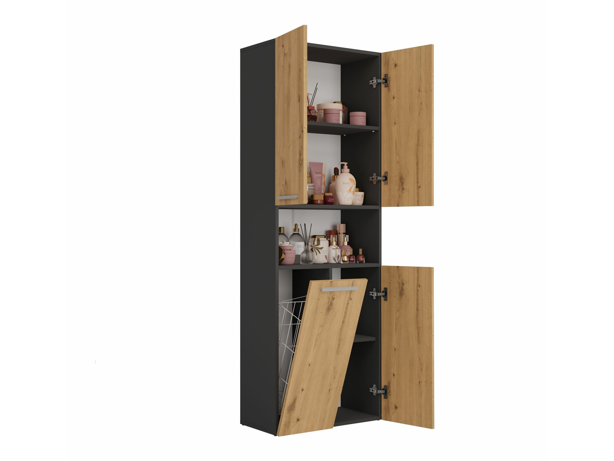 Freestanding bathroom cabinet Nolmaru 101 (Anthracite + Artisan oak)