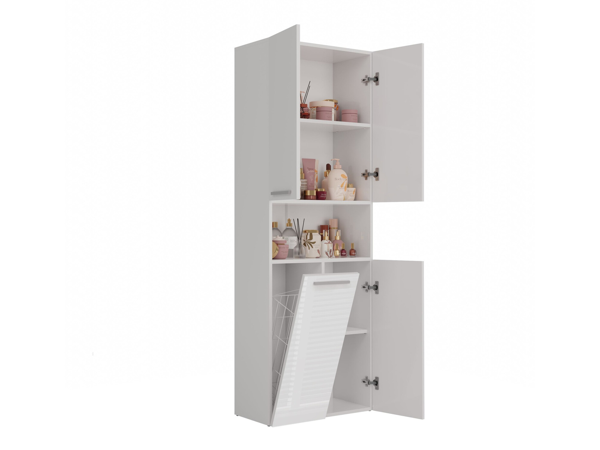 Freestanding bathroom cabinet Nolmaru 101 (White + Glossy white)