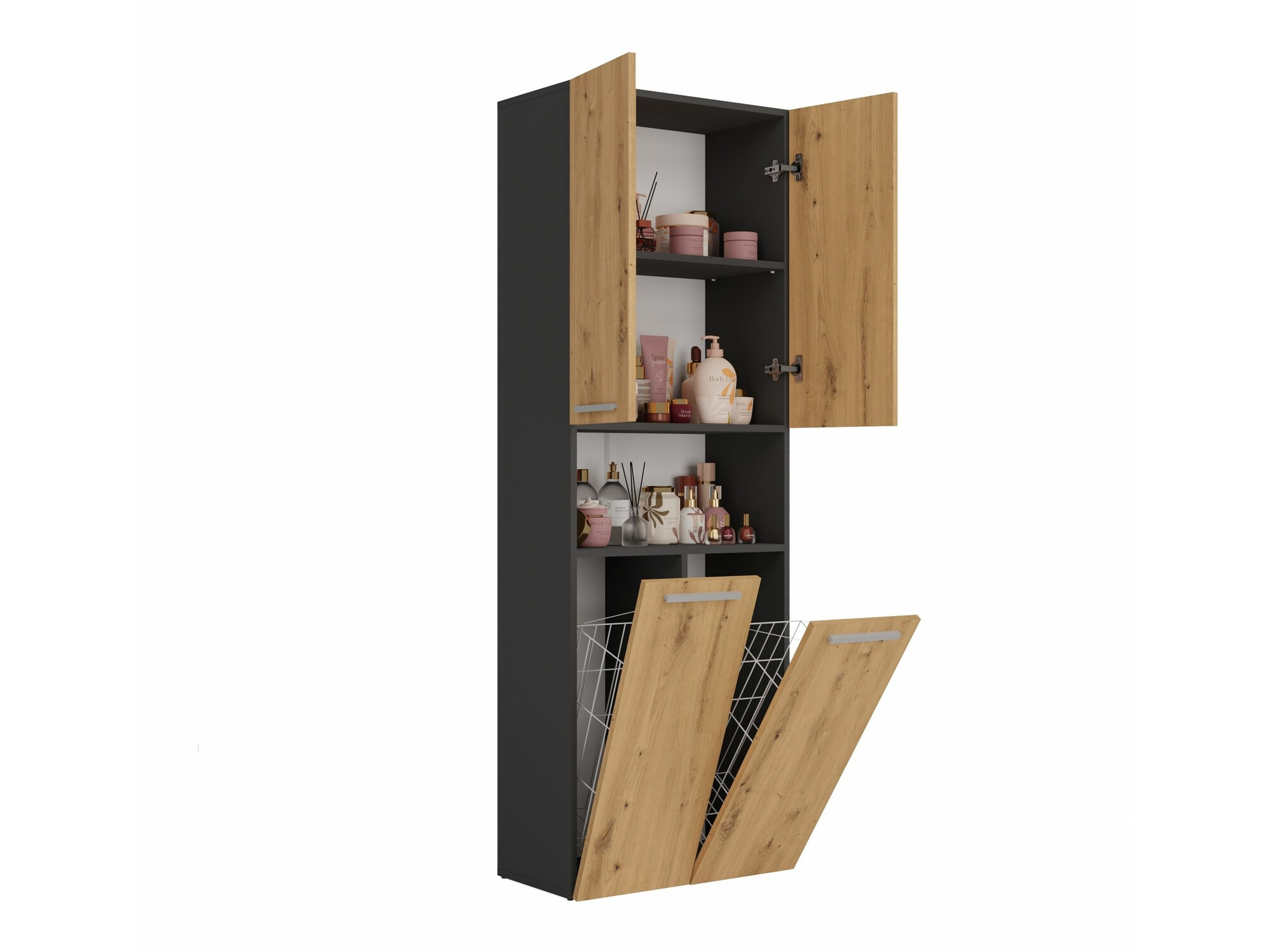 Freestanding bathroom cabinet Nolmaru 103 (Anthracite + Artisan oak)