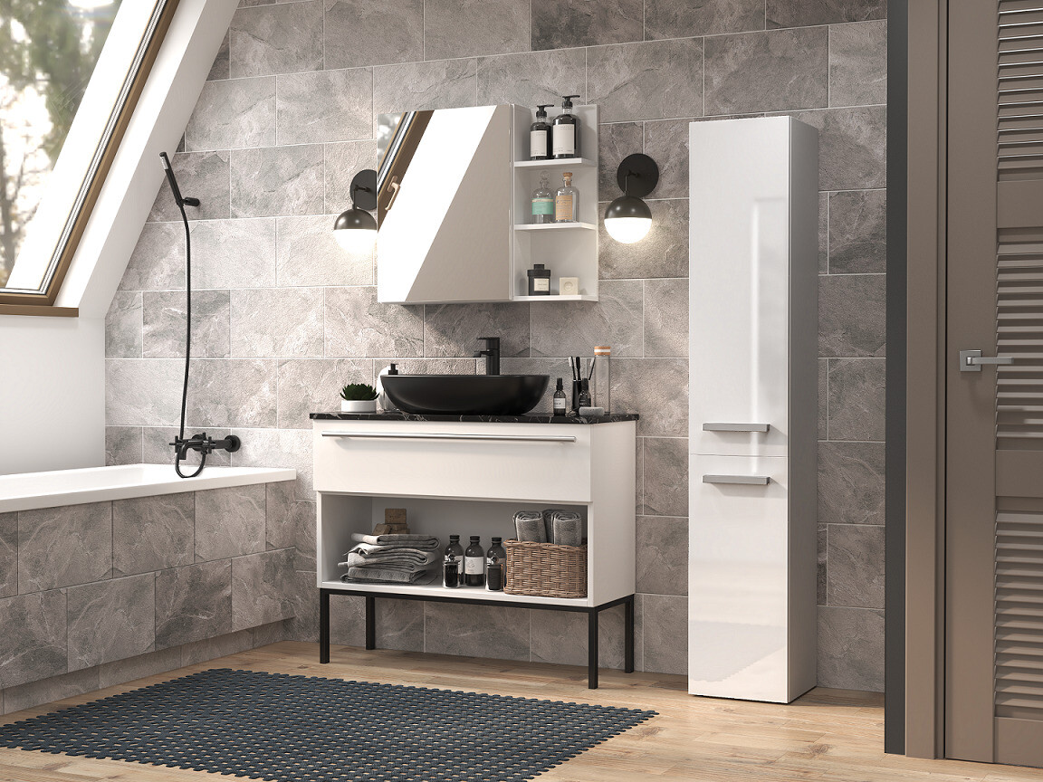 Freestanding bathroom cabinet Nolmaru 105 (White + Glossy white)