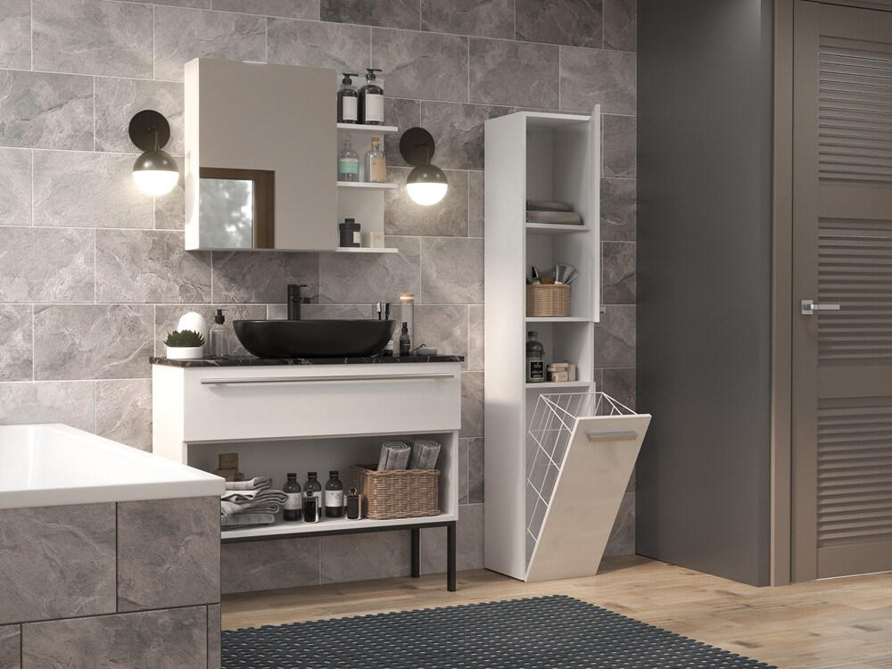 Freestanding bathroom cabinet Nolmaru 106 (White + Glossy white)