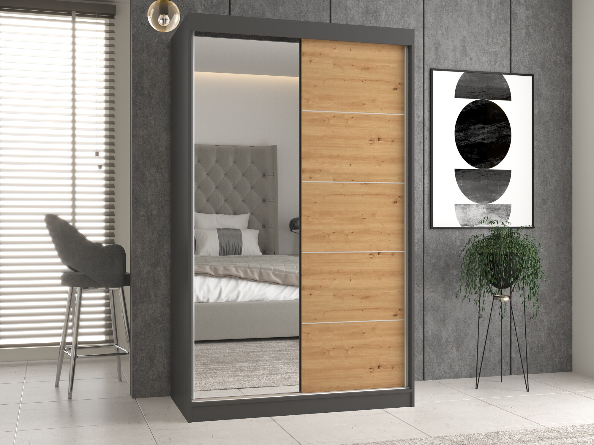 Wardrobe Mandeville 157 (Anthracite + Artisan oak)