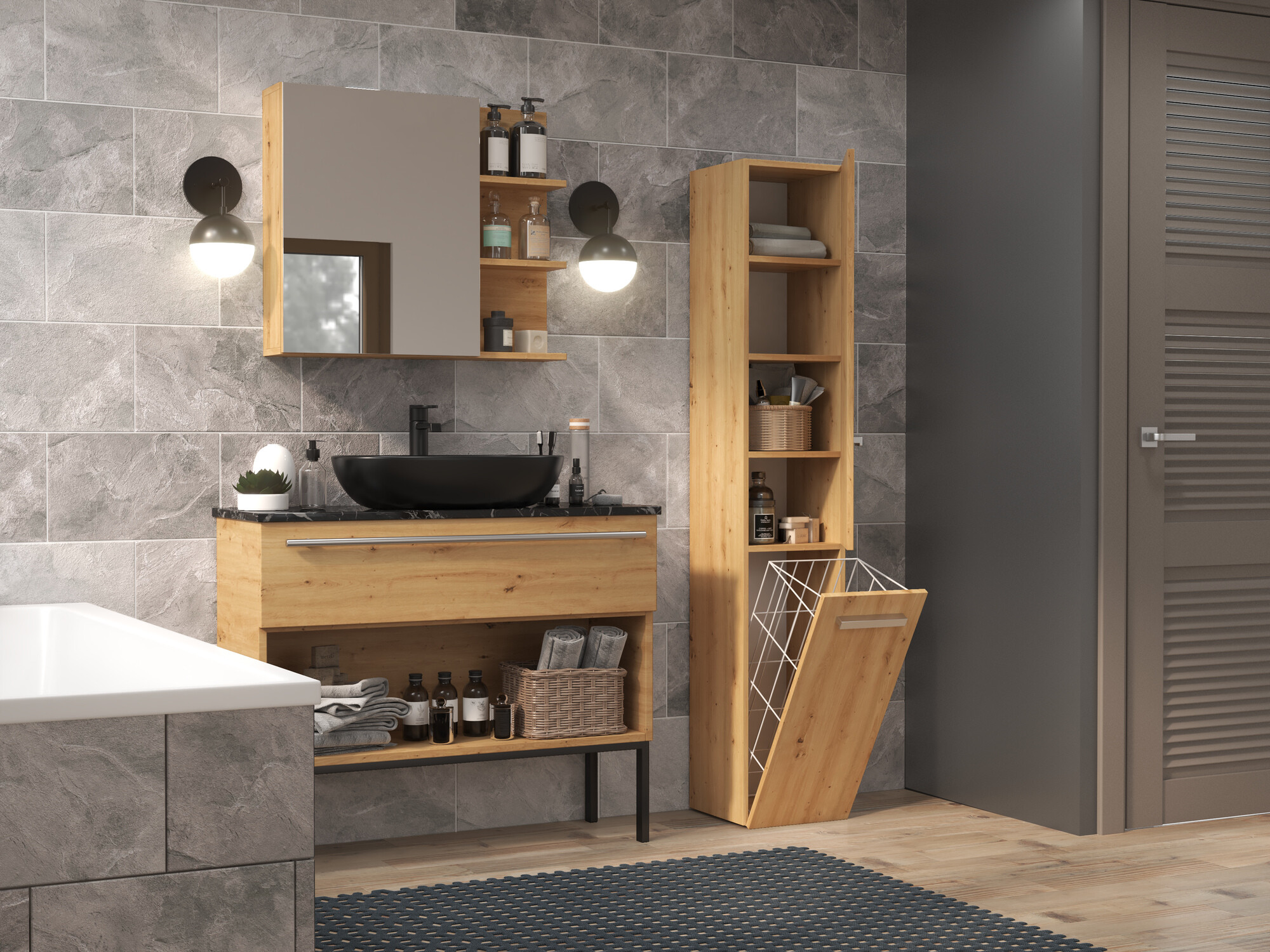 Freestanding bathroom cabinet Nolmaru 107 (Artisan oak)