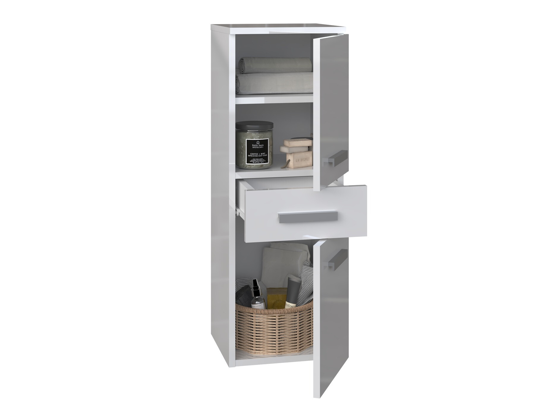 Freestanding bathroom cabinet Nolmaru 108 (White + Glossy white)