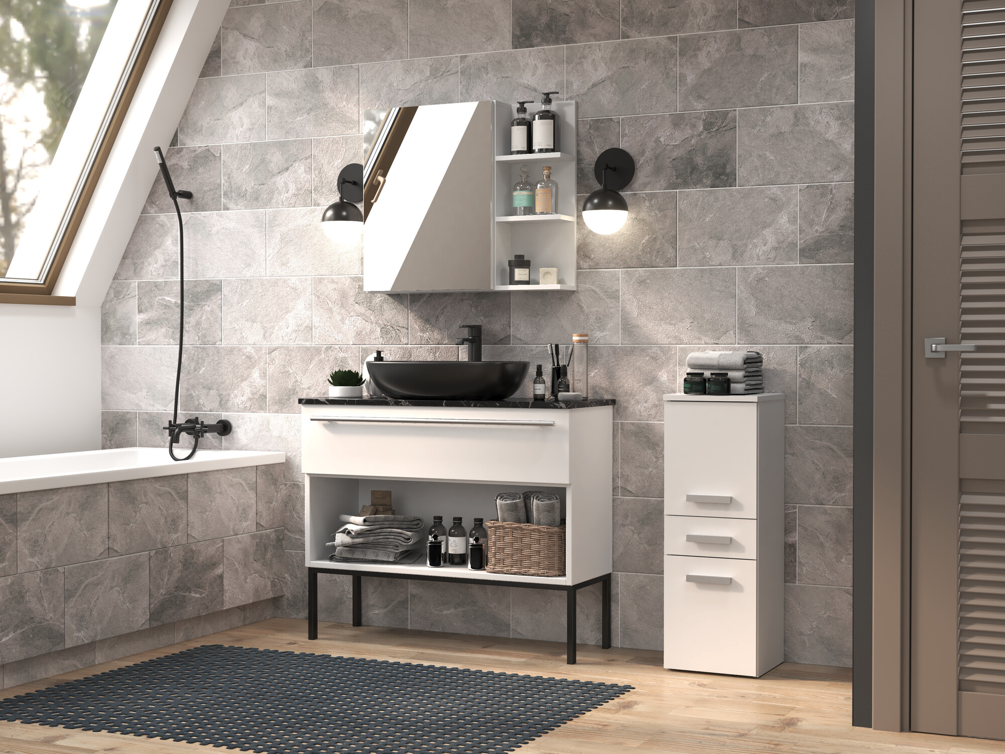 Freestanding bathroom cabinet Nolmaru 108 (White)