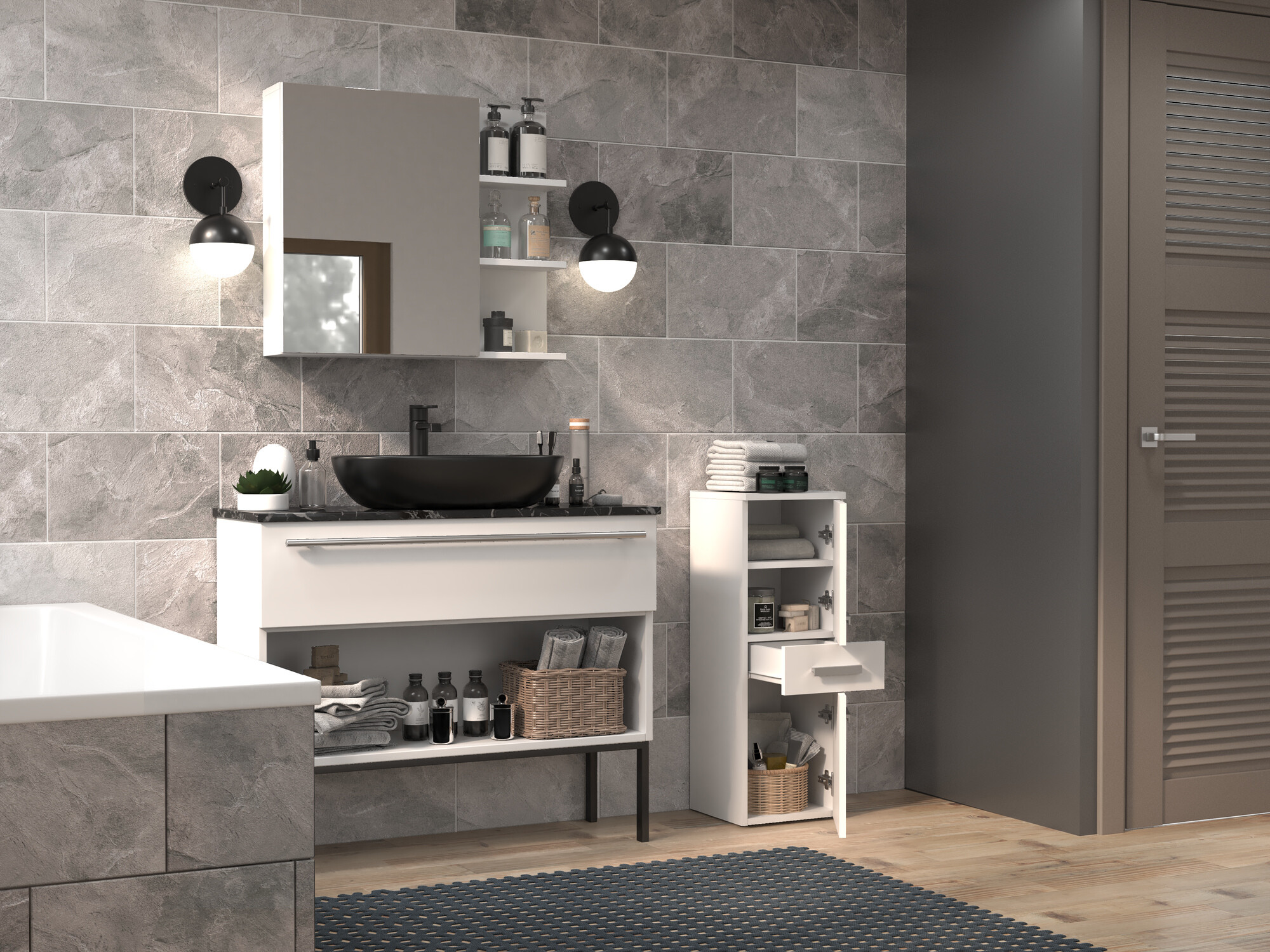 Freestanding bathroom cabinet Nolmaru 108 (White)