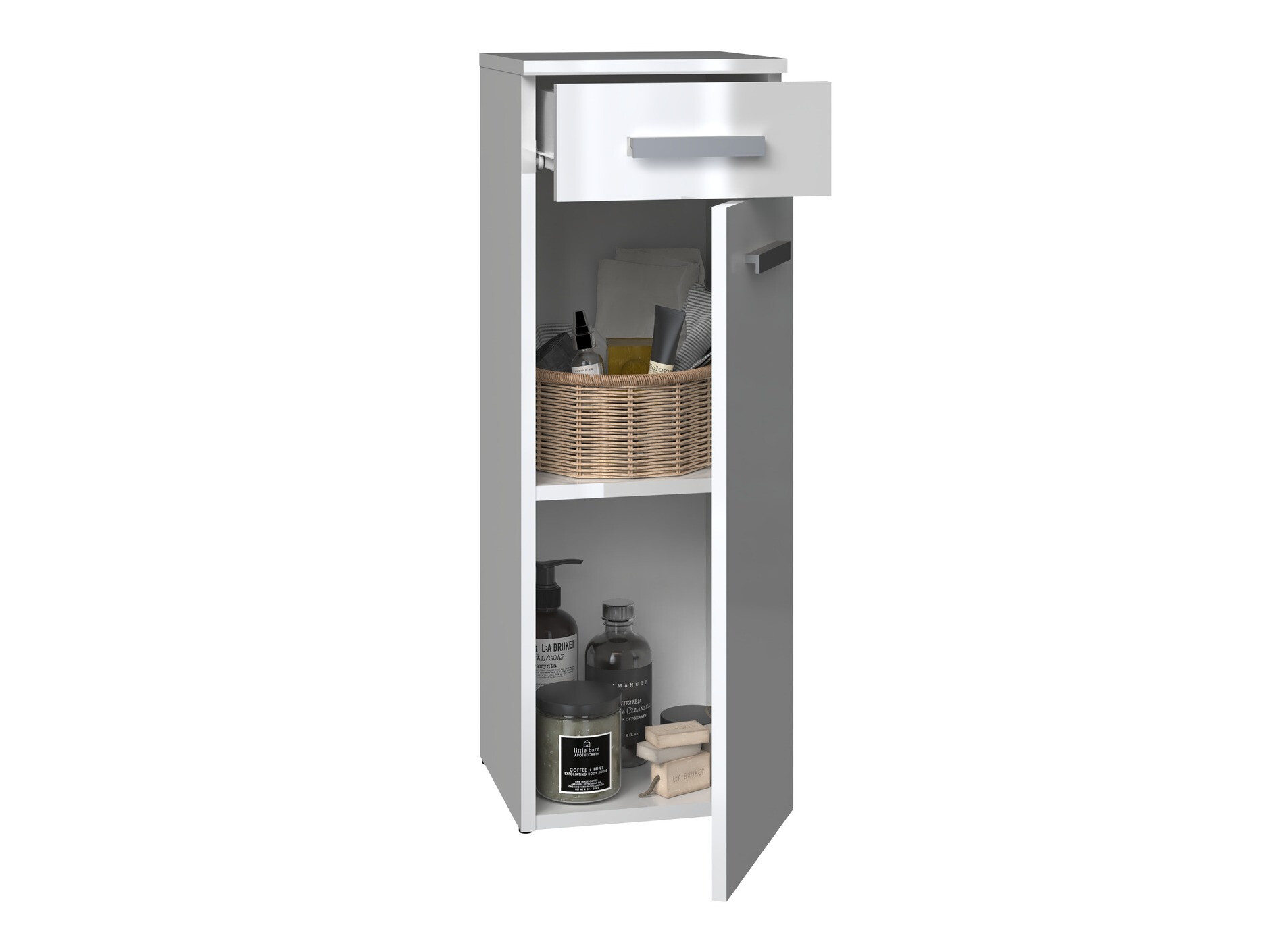 Freestanding bathroom cabinet Nolmaru 109 (White + Glossy white)