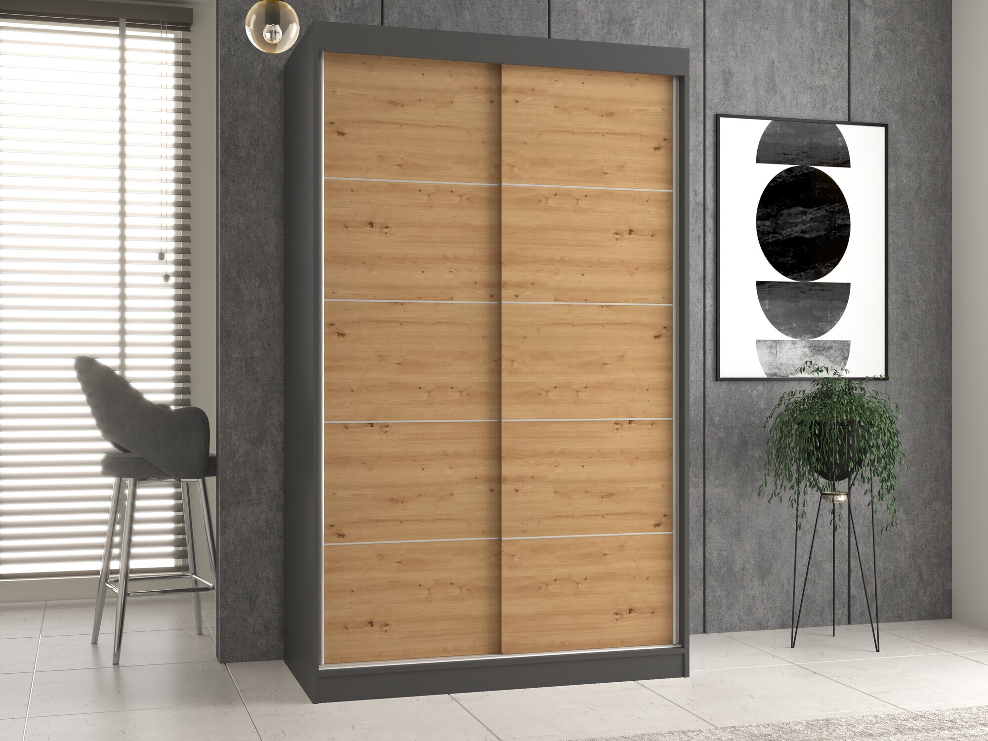 Wardrobe Mandeville 164 (Anthracite + Artisan oak)