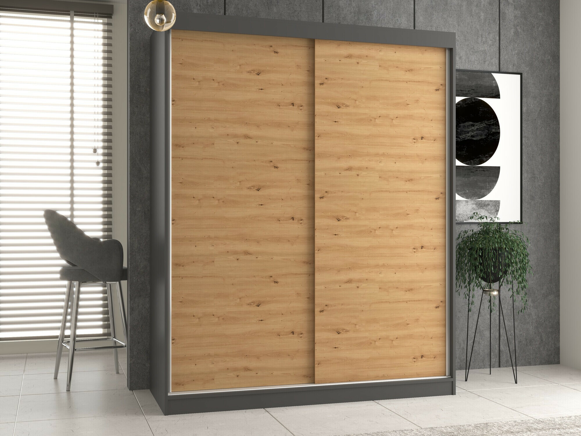 Wardrobe Mandeville 167 (Anthracite + Artisan oak)