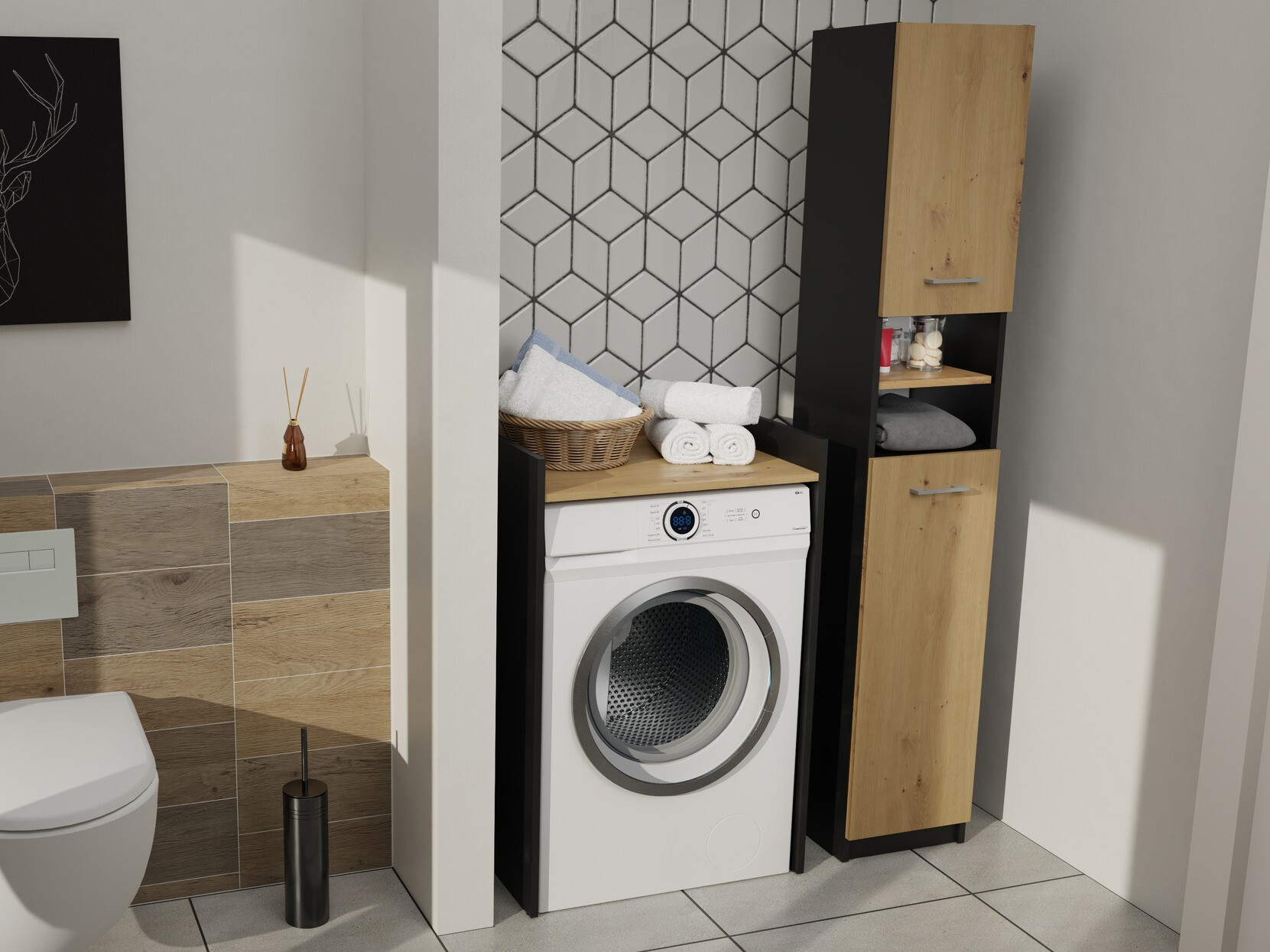 Standing bathroom cabinet Balelbo 102 (Anthracite + Artisan oak)