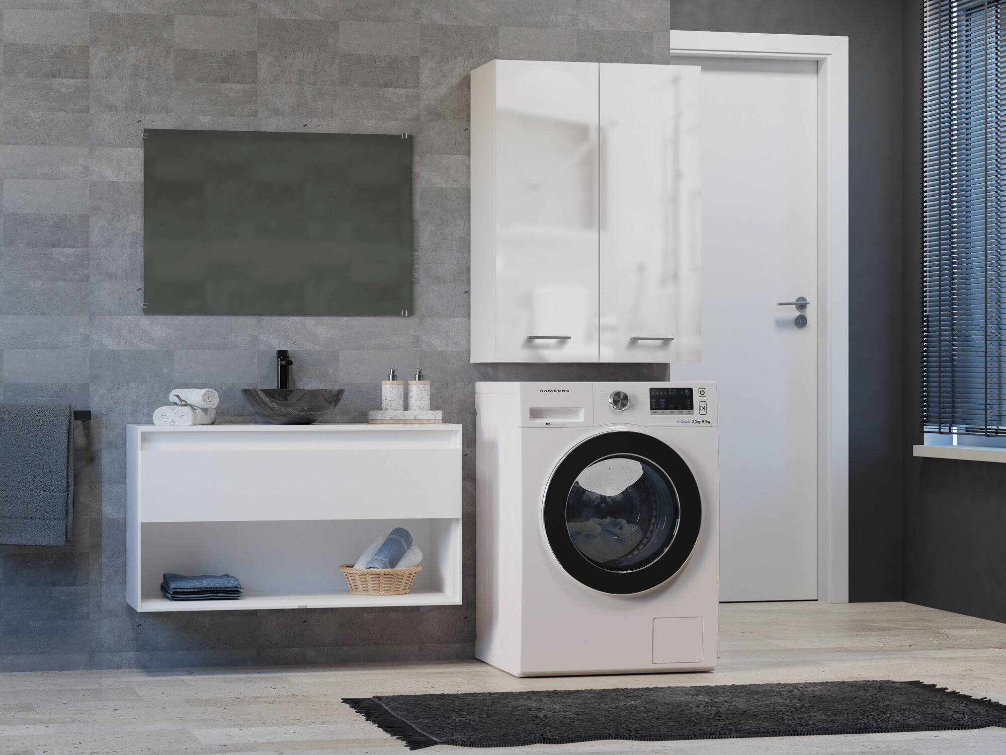 Wall-mounted bathroom cabinet Balelbo 105 (White + Glossy white)