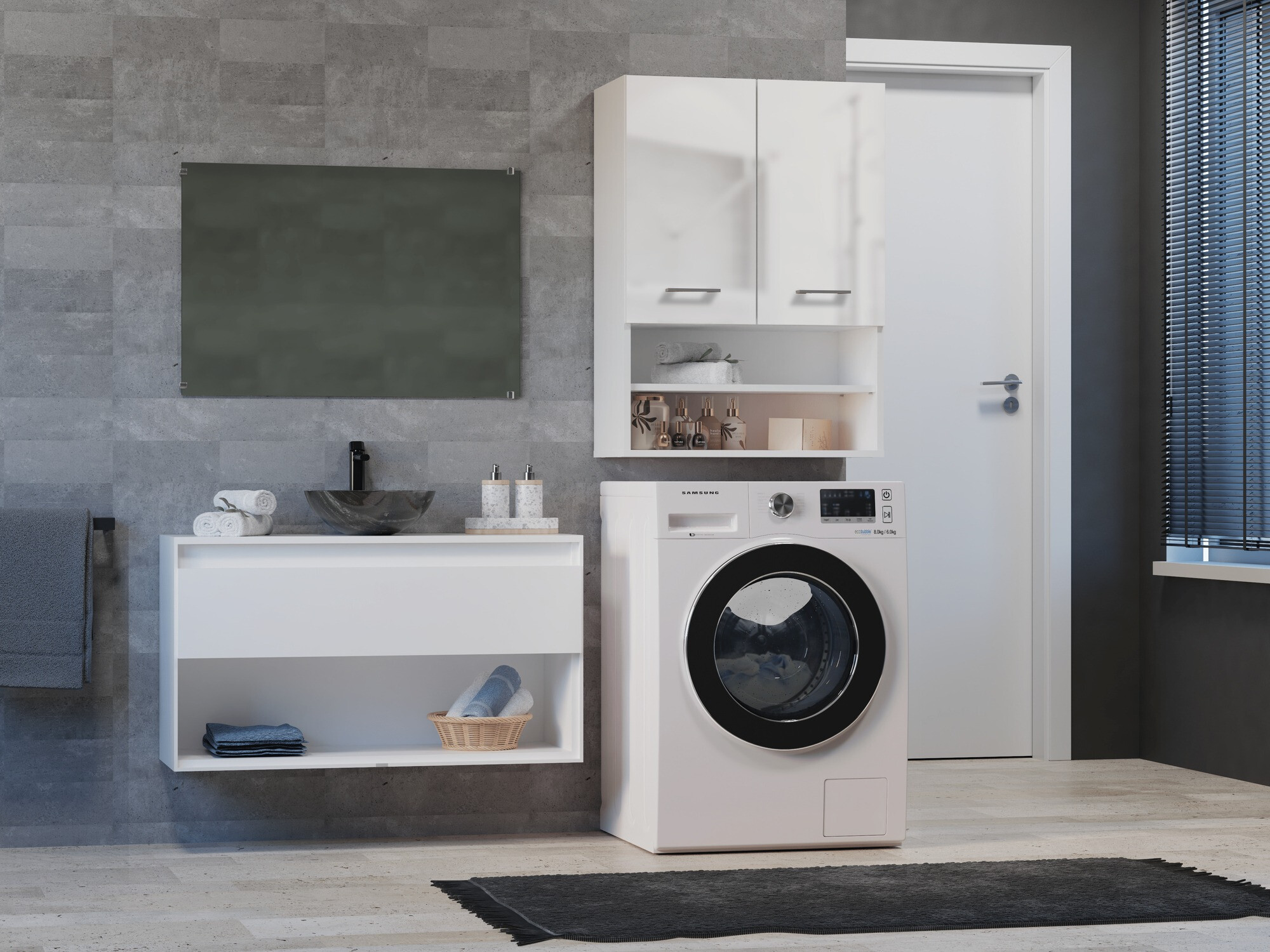 Wall-mounted bathroom cabinet Balelbo 106 (White + Glossy white)