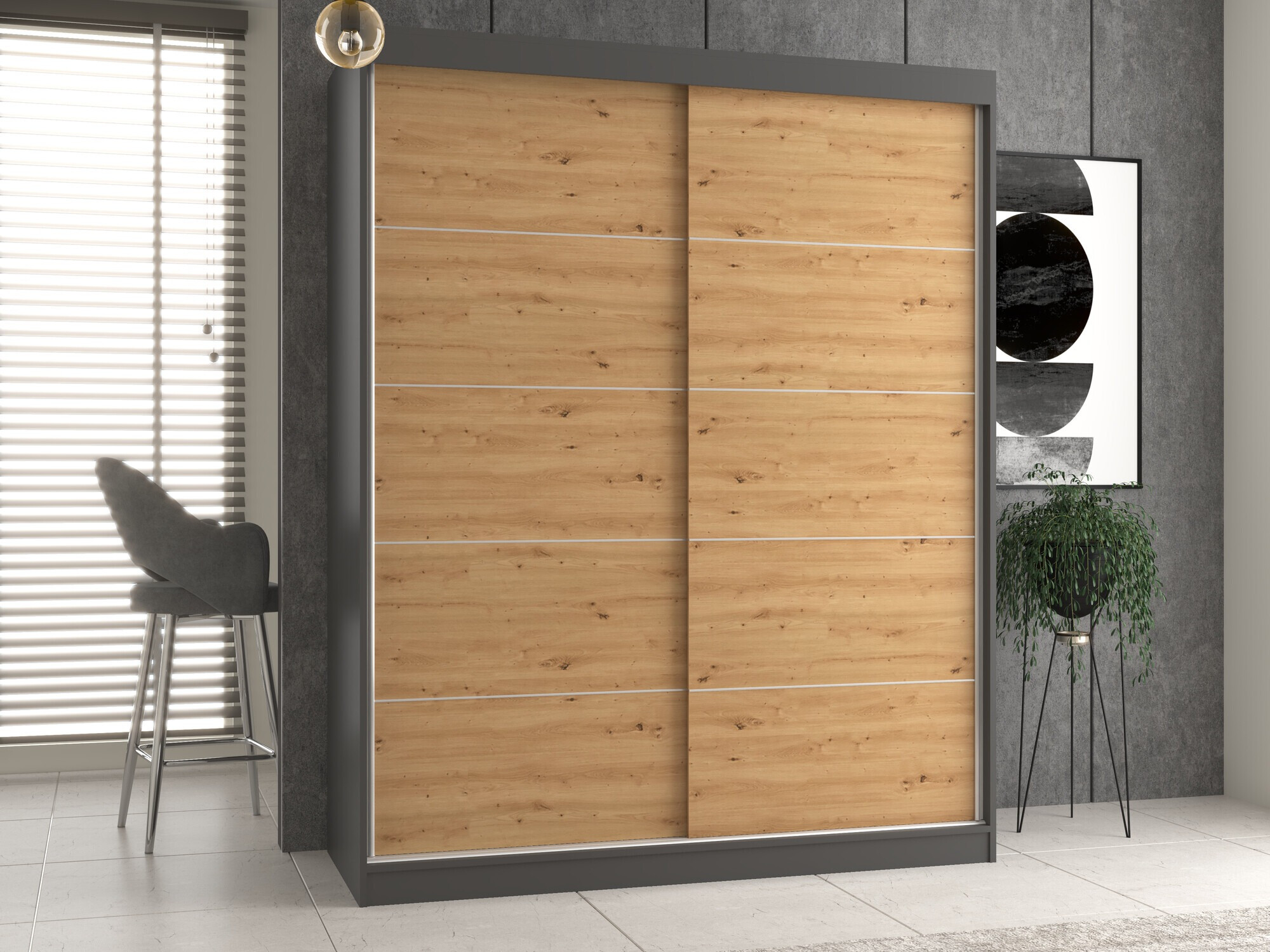 Wardrobe Mandeville 177 (Anthracite + Artisan oak)