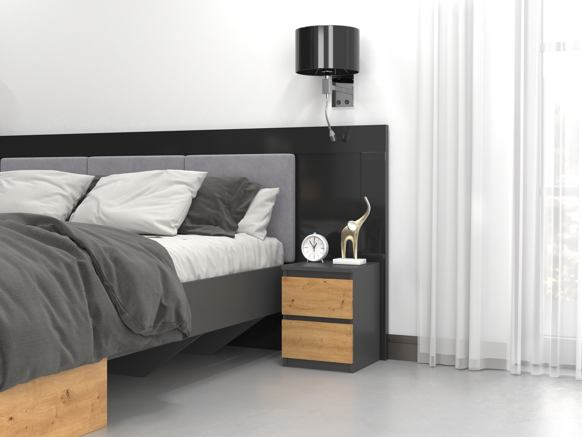 Bedside table Elbvelu 107 (Anthracite + Artisan oak)