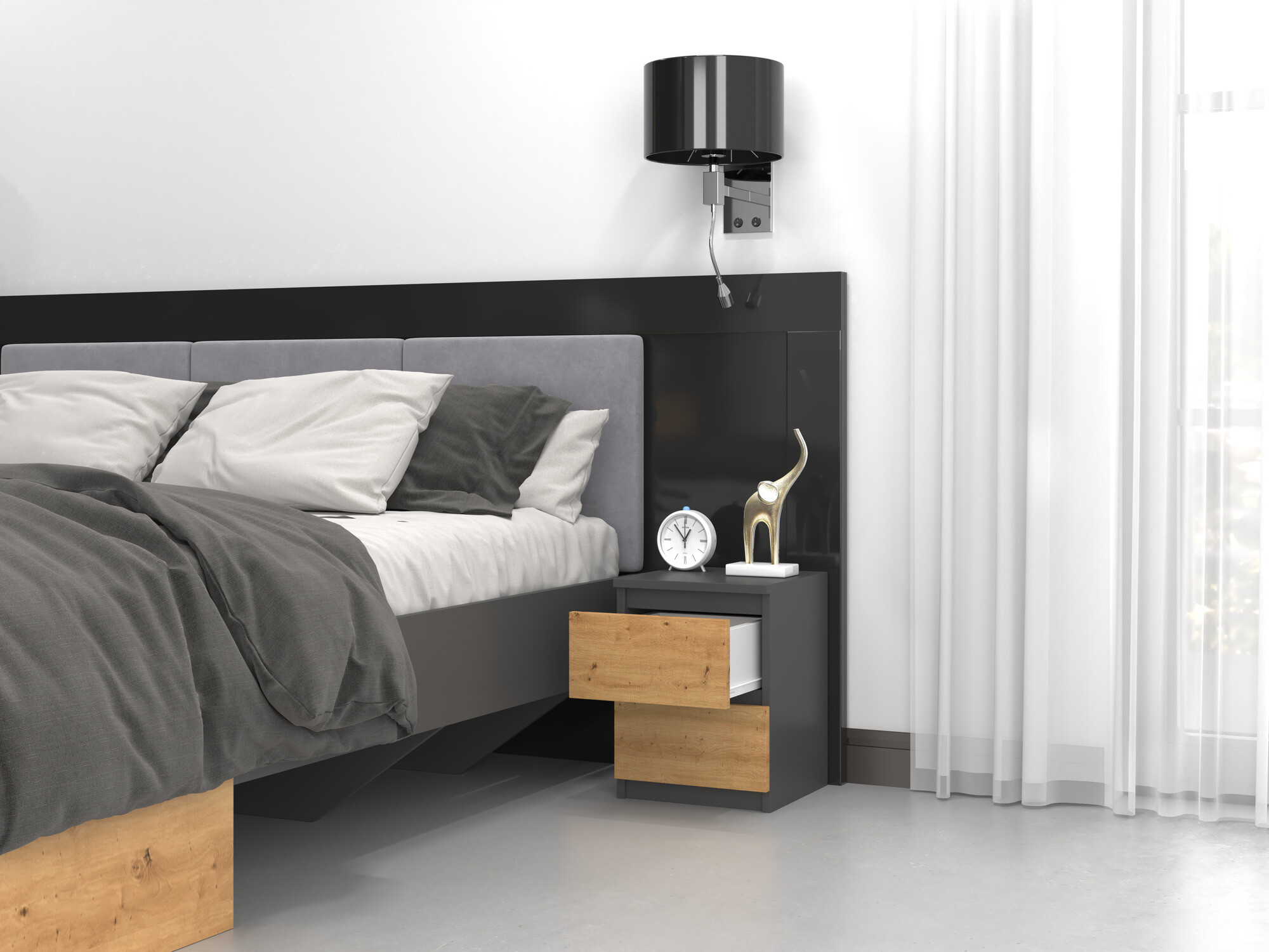 Bedside table Elbvelu 107 (Anthracite + Artisan oak)
